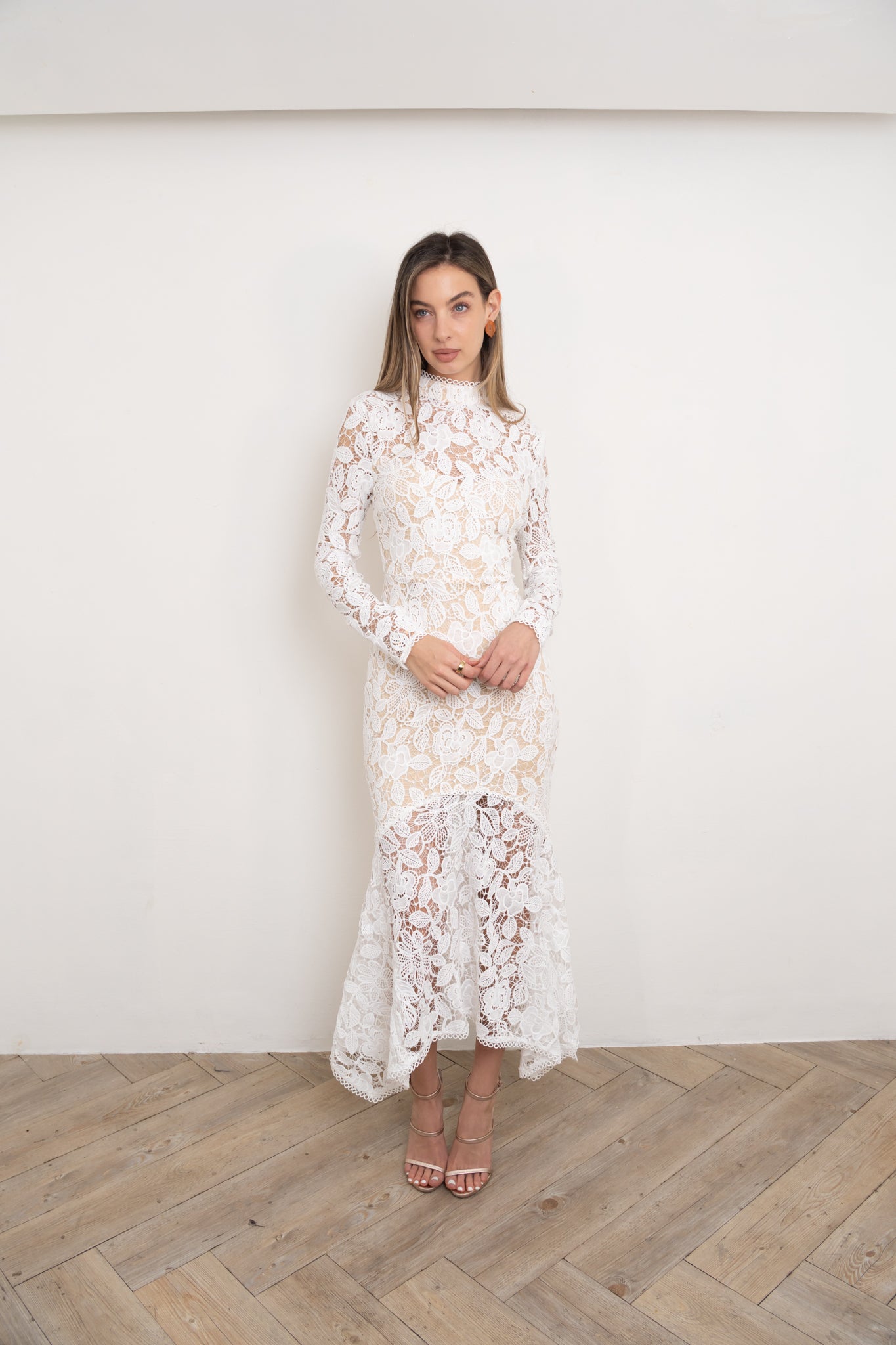 White Bridal Lace Midi Dress