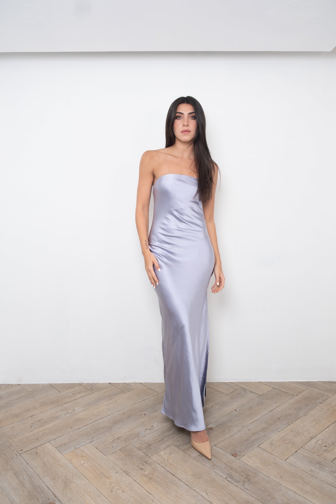 Grey Satin Tube Dress