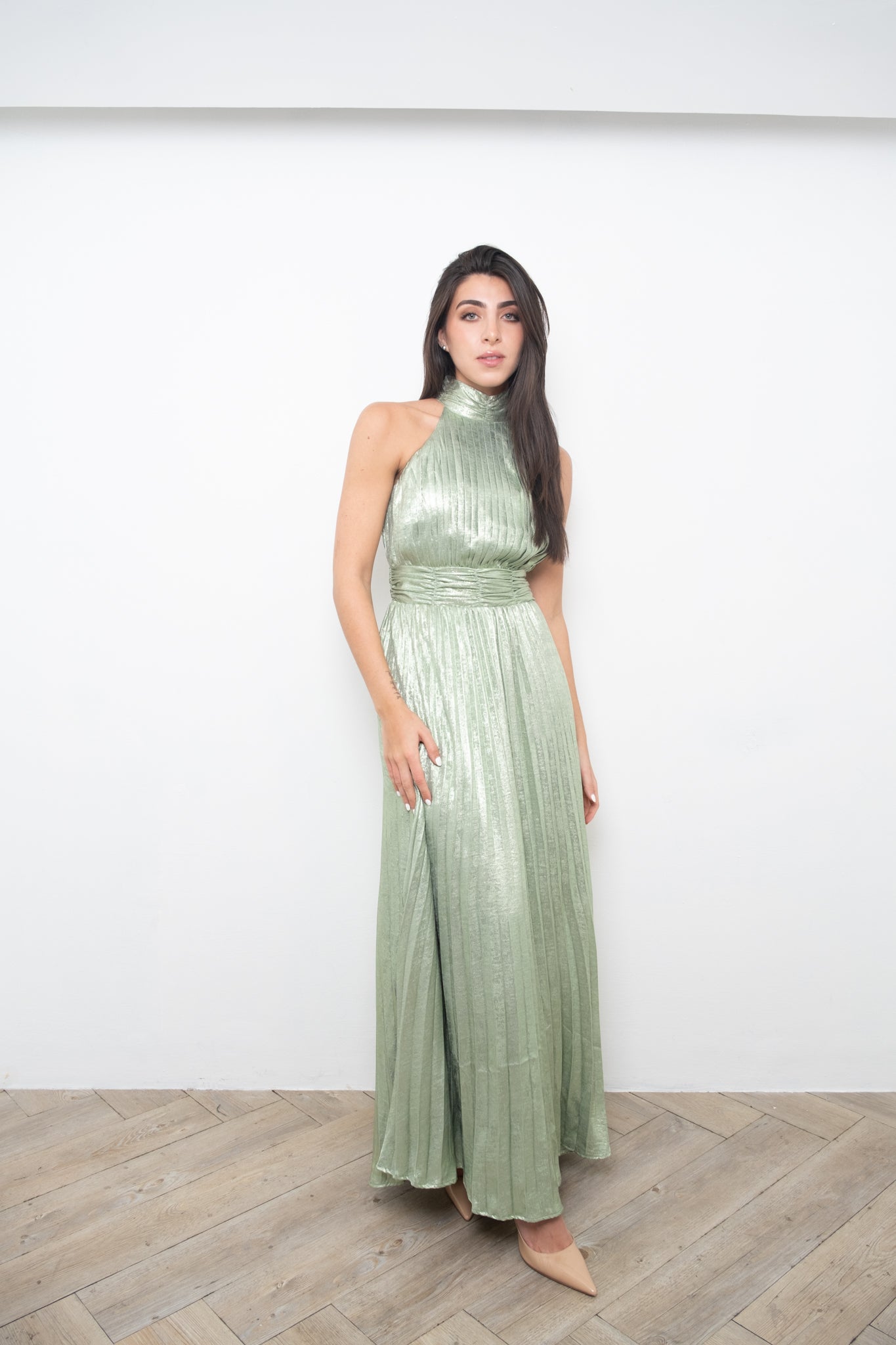 Sage Metallic Maxi Dress