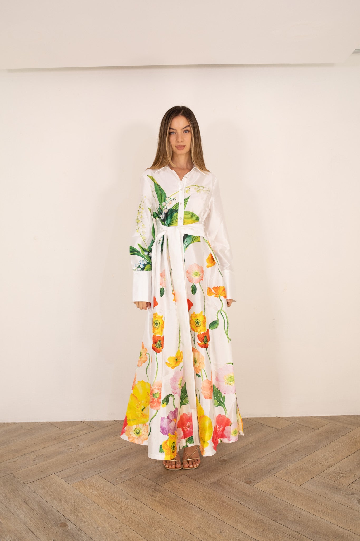 White Hand-Painted Flowers Dress
