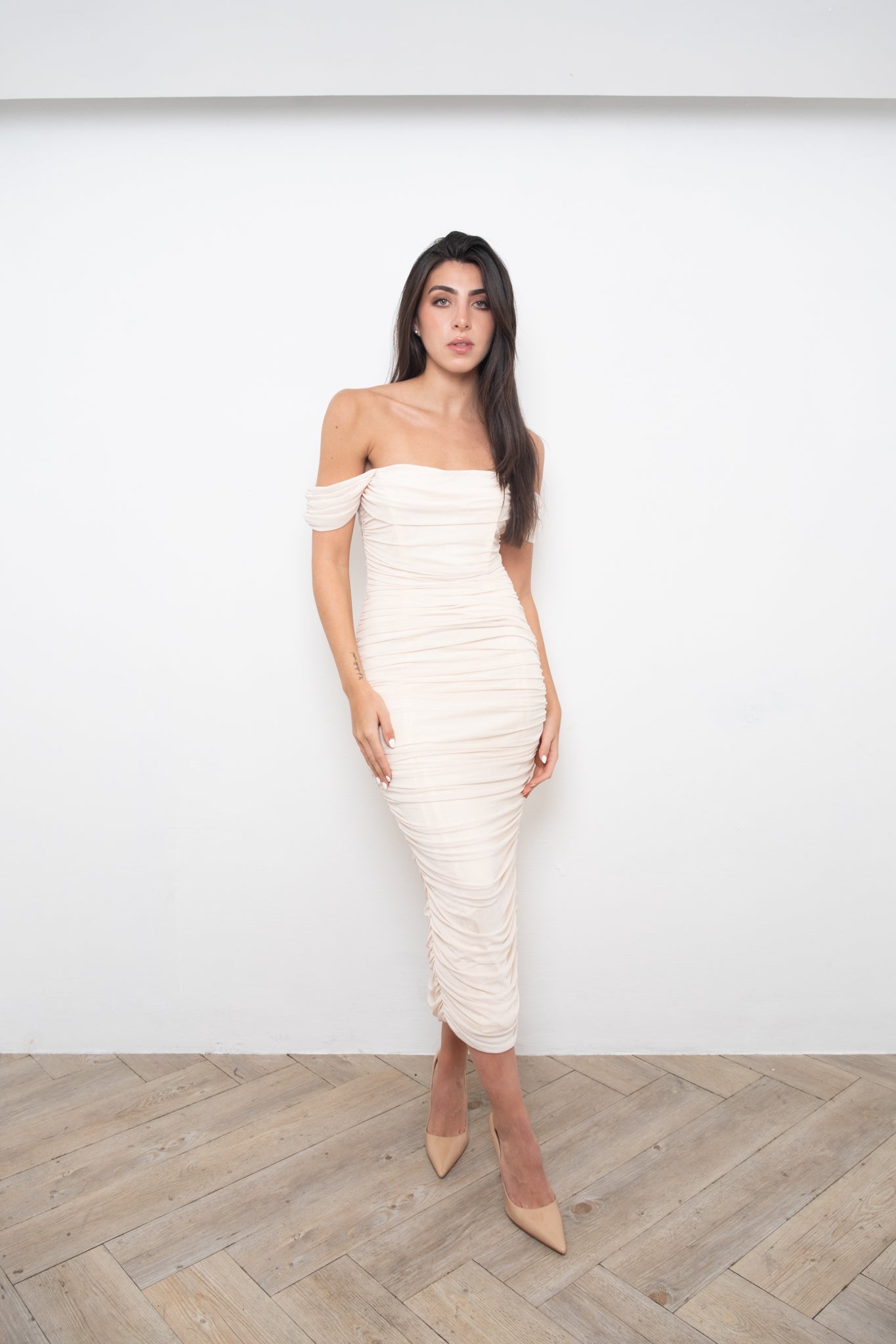 White Mesh Pencil Dress