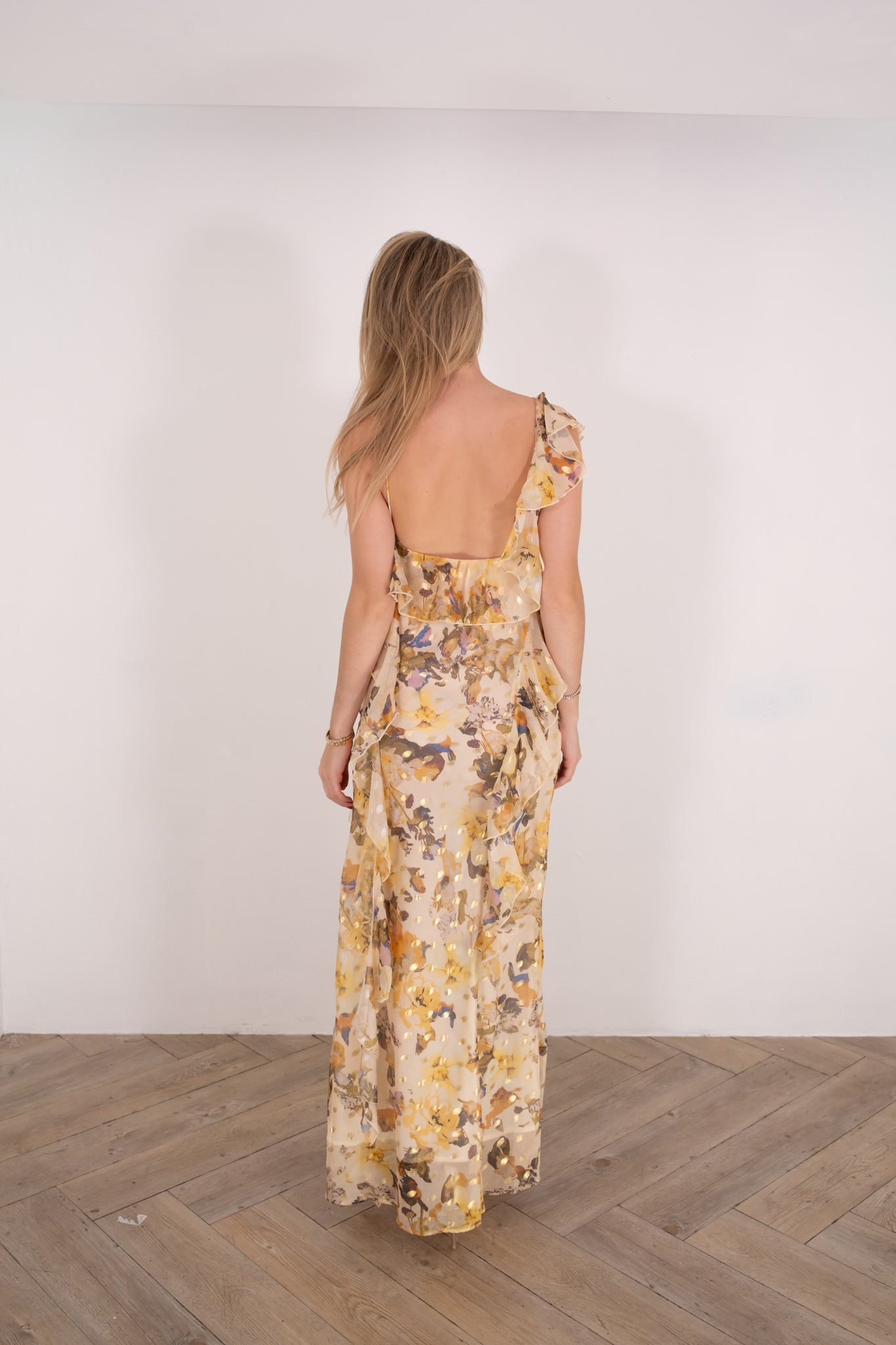 Golden Foil Floral Maxi Dress