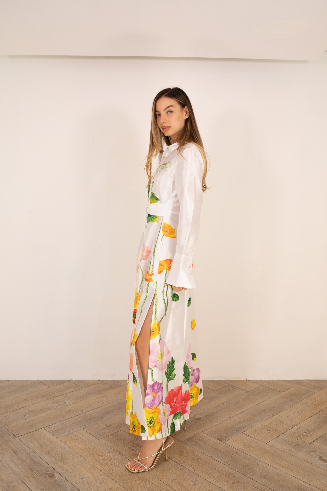White Hand-Painted Flowers Dress