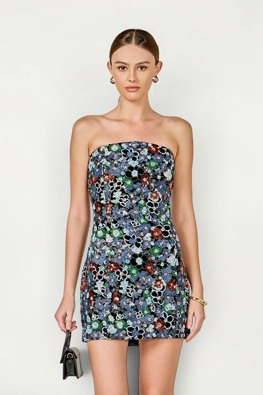 Midnight Floral Sequin Mini Dress