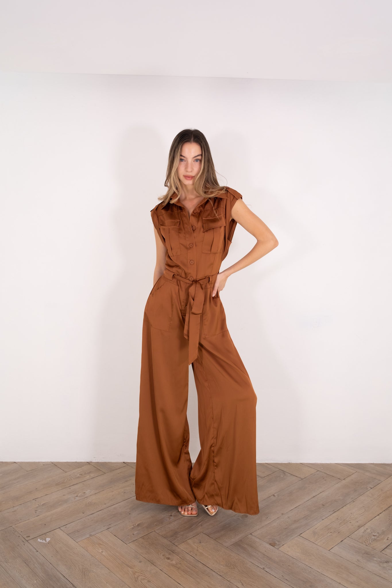 Mocha Satin Jumpsuit