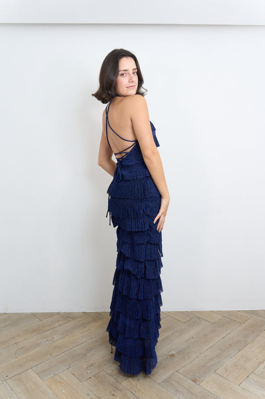 Metallic Blue Halter Dress