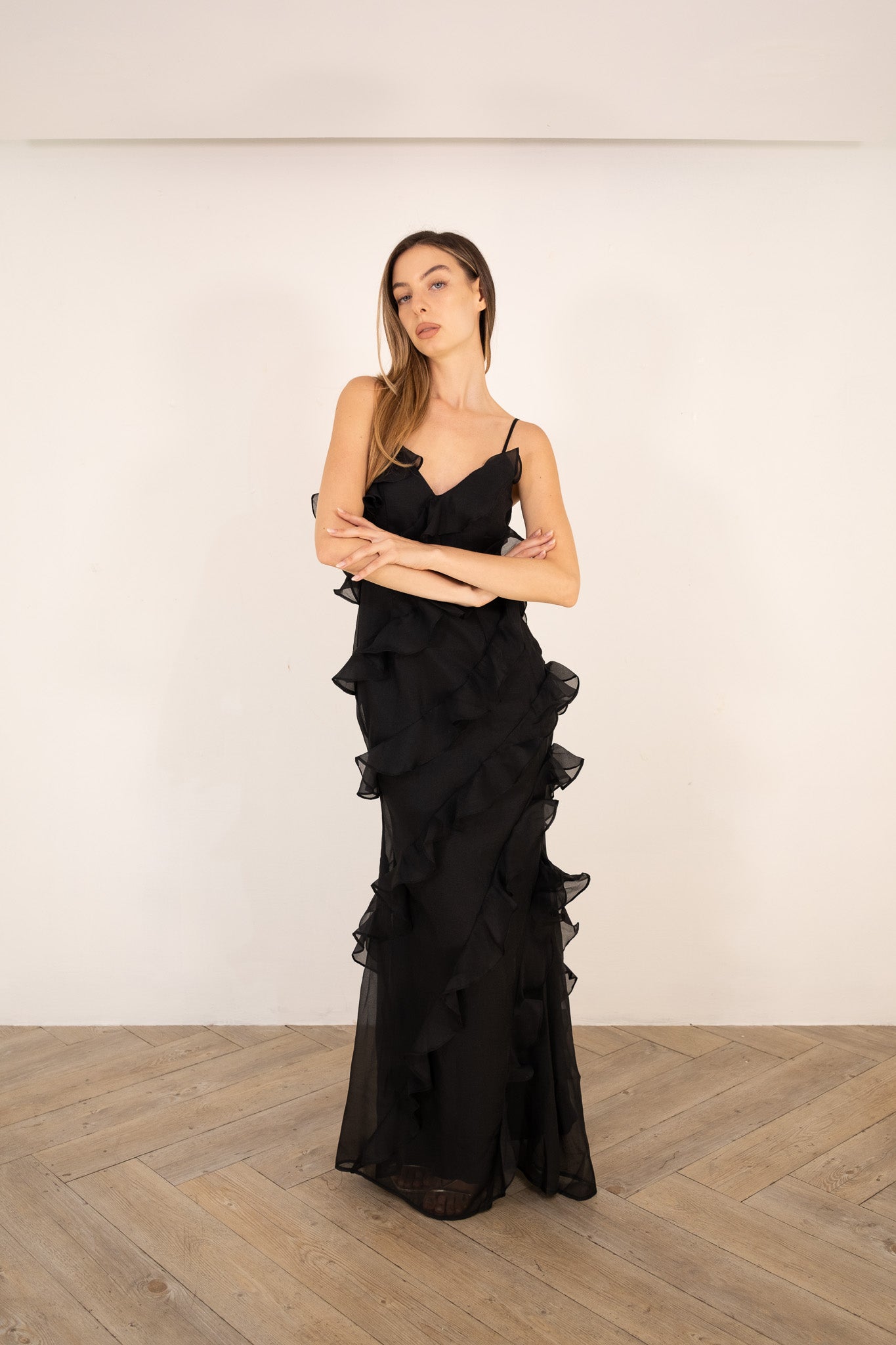 Black Ruffled Maxi Dress