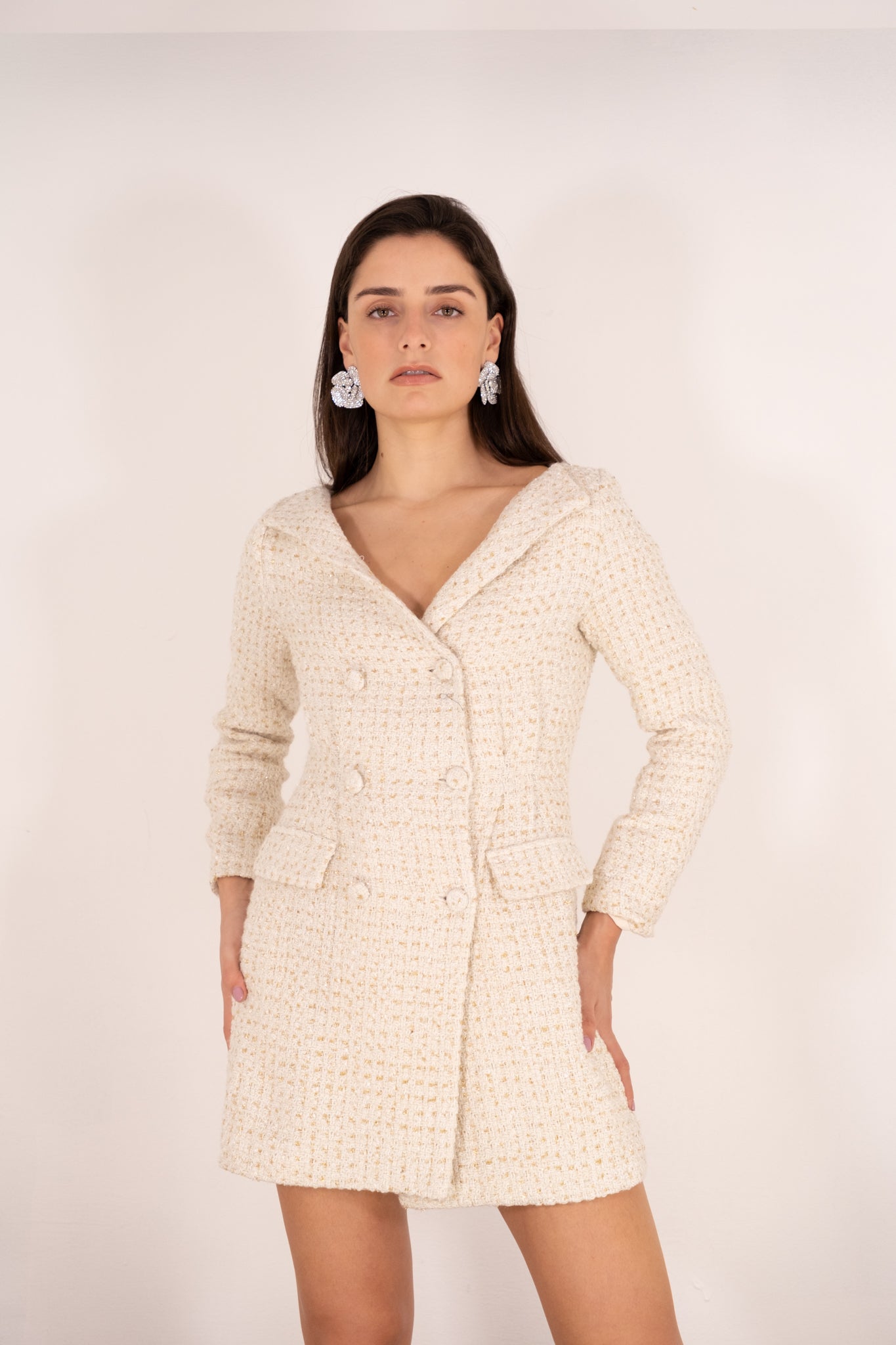 Ivory Blazer Tweed Dress