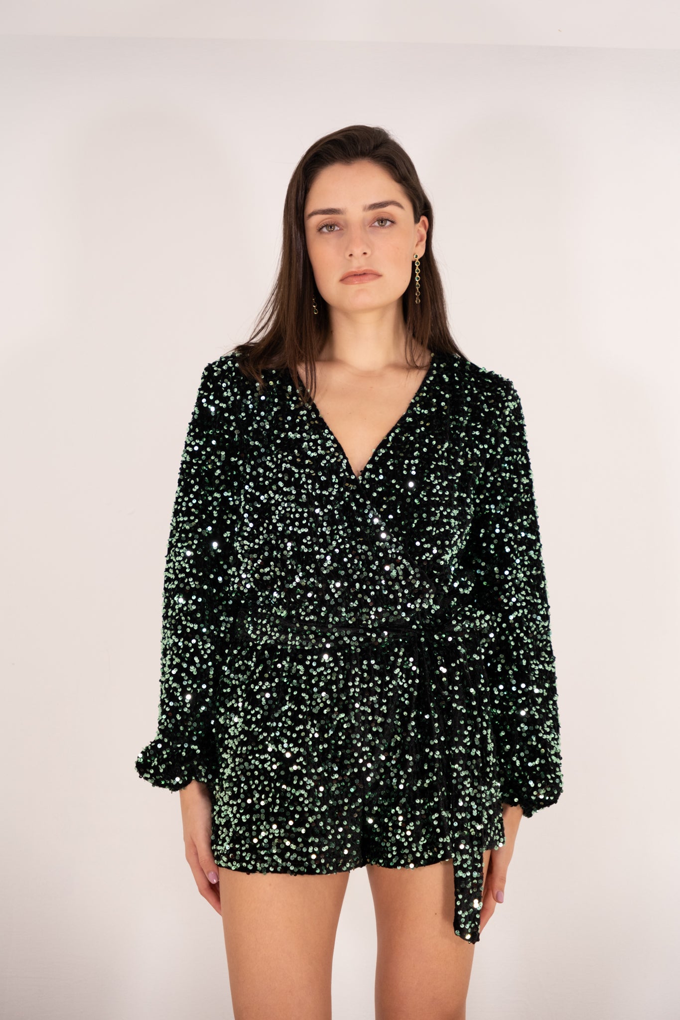 Green Velvet Sequin Romper