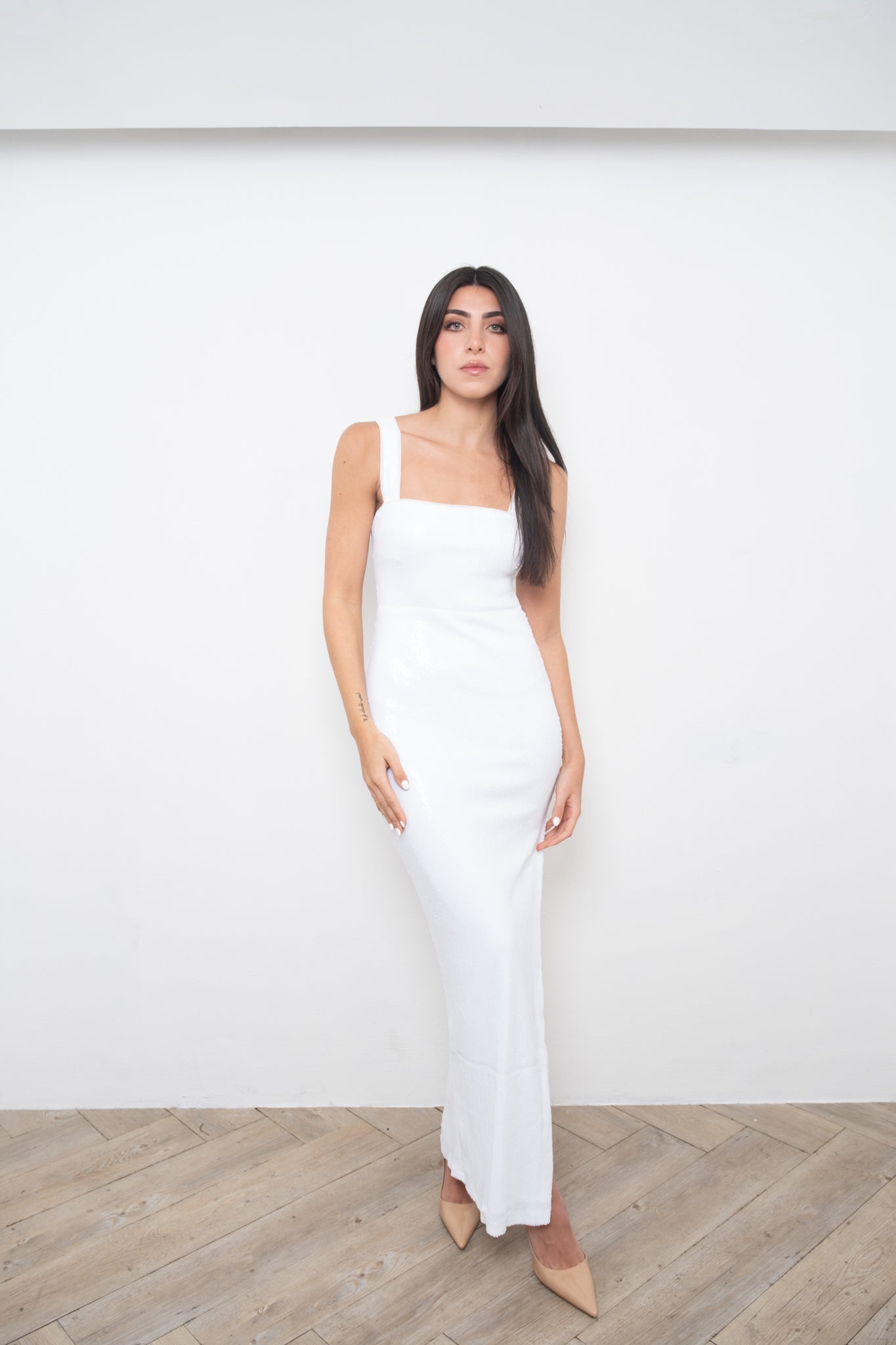 White Sequin Maxi Dress