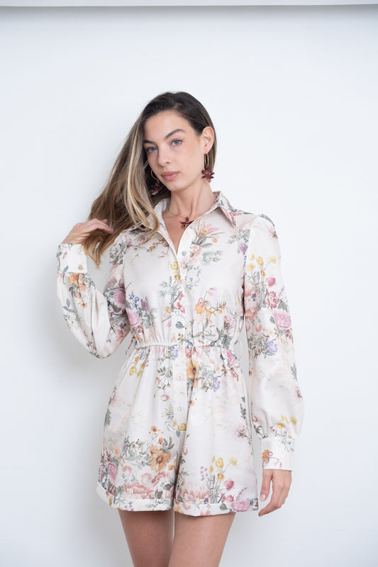 Romper Floral Mini Nude