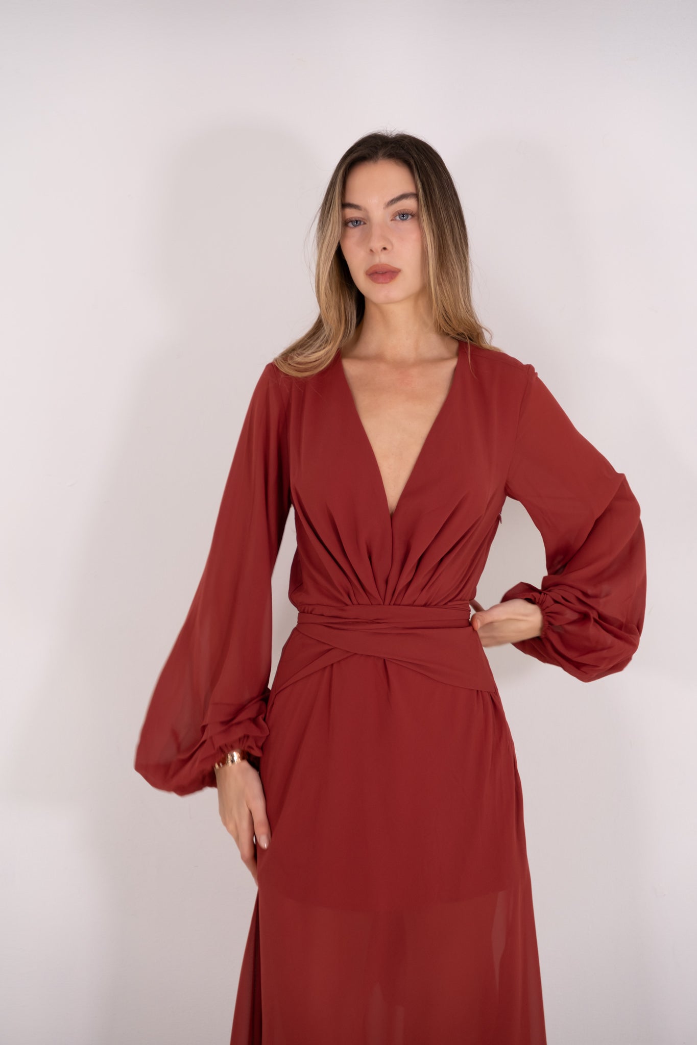 Rust Tie Maxi Dress