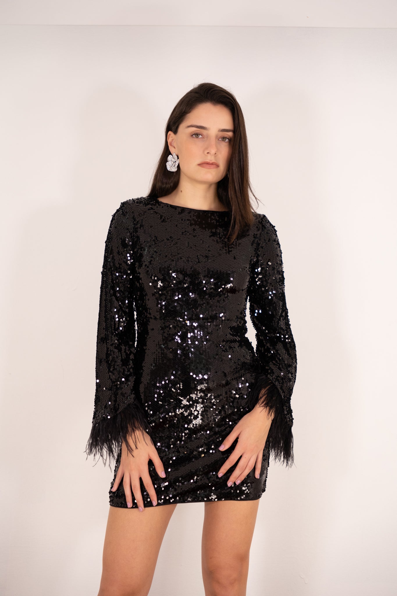 Black Sequin Feathers Dress