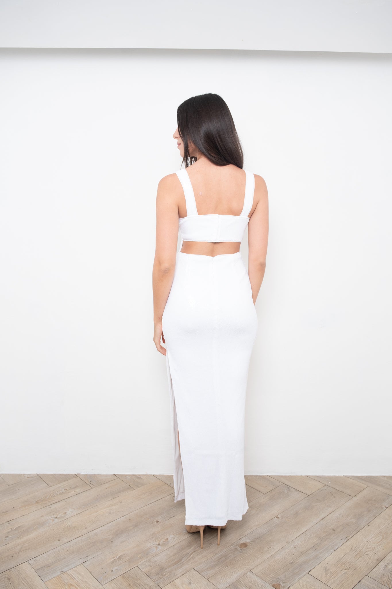 White Sequin Maxi Dress