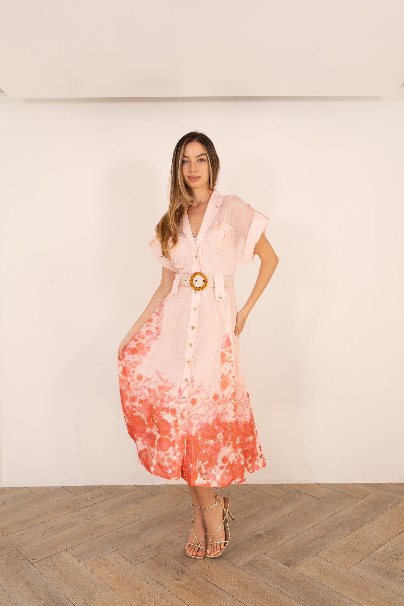 Peach Floral midi dress