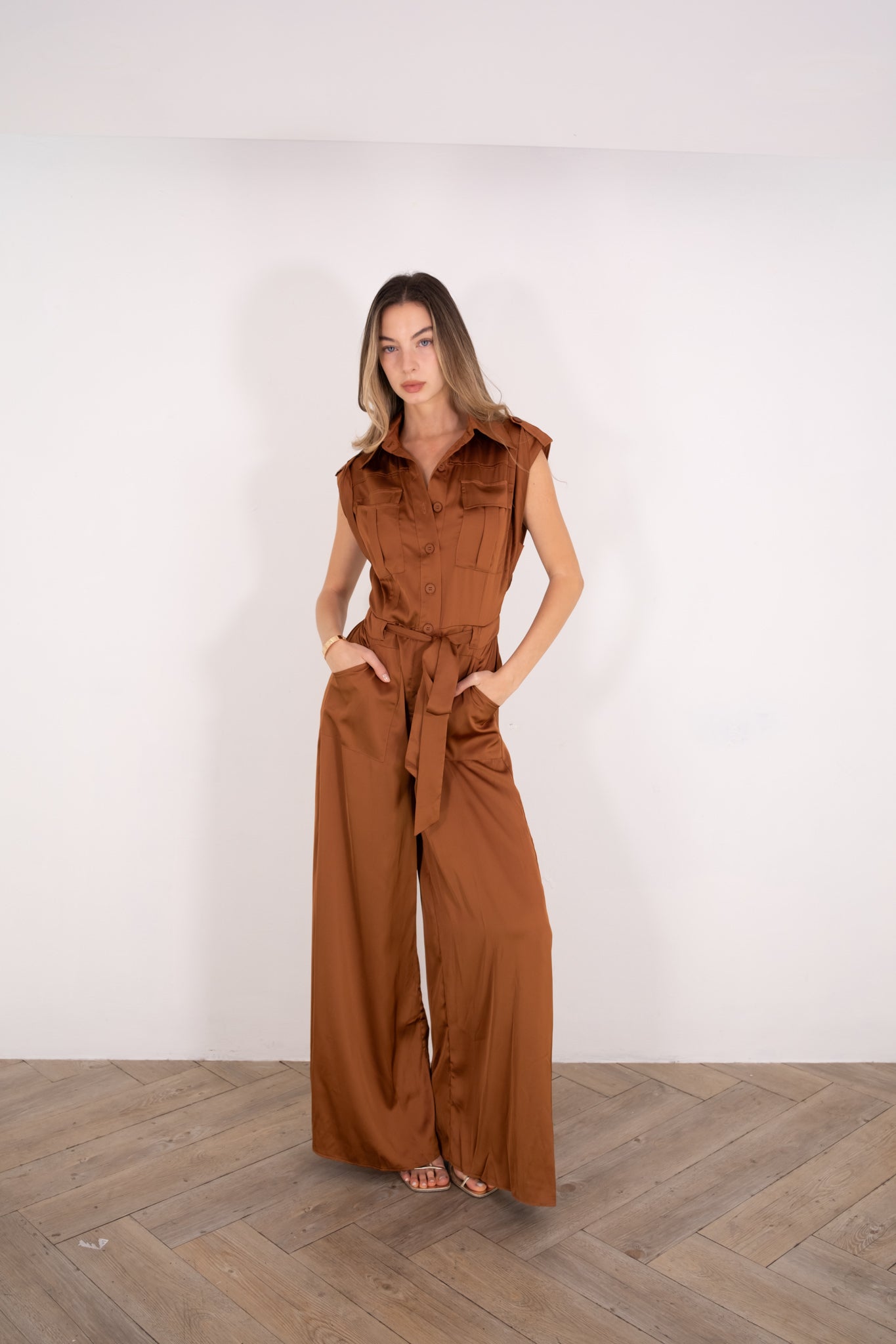 Mocha Satin Jumpsuit