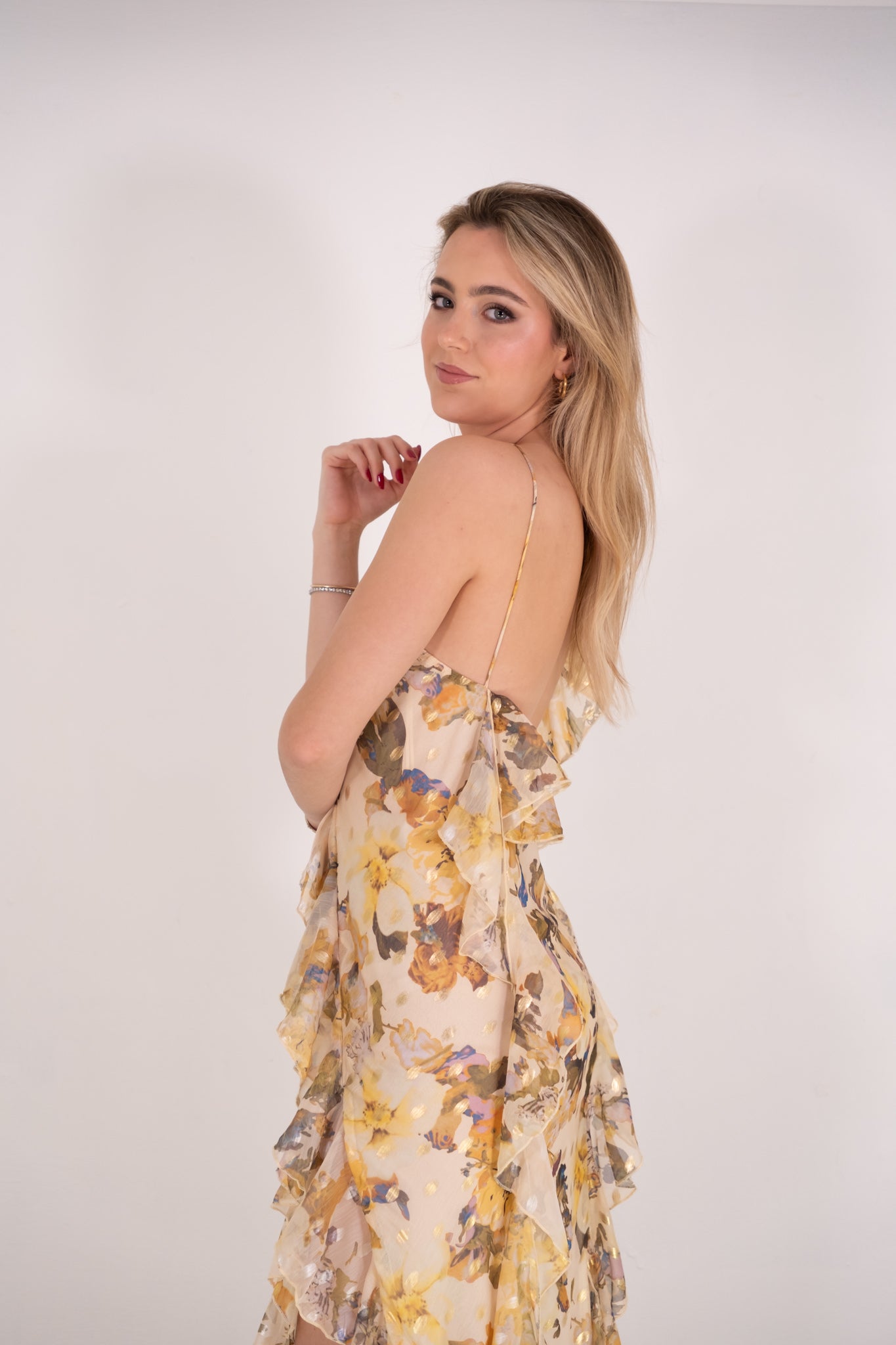 Golden Foil Floral Maxi Dress