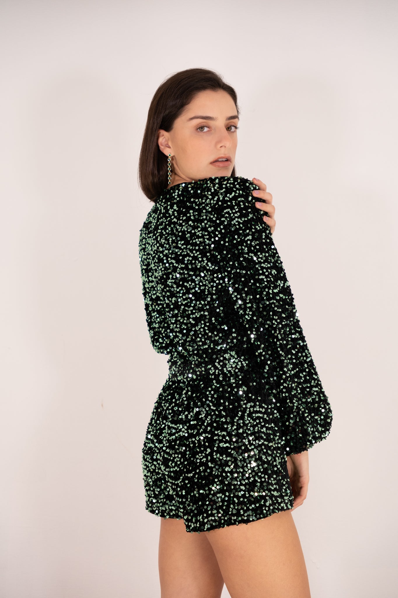 Green Velvet Sequin Romper