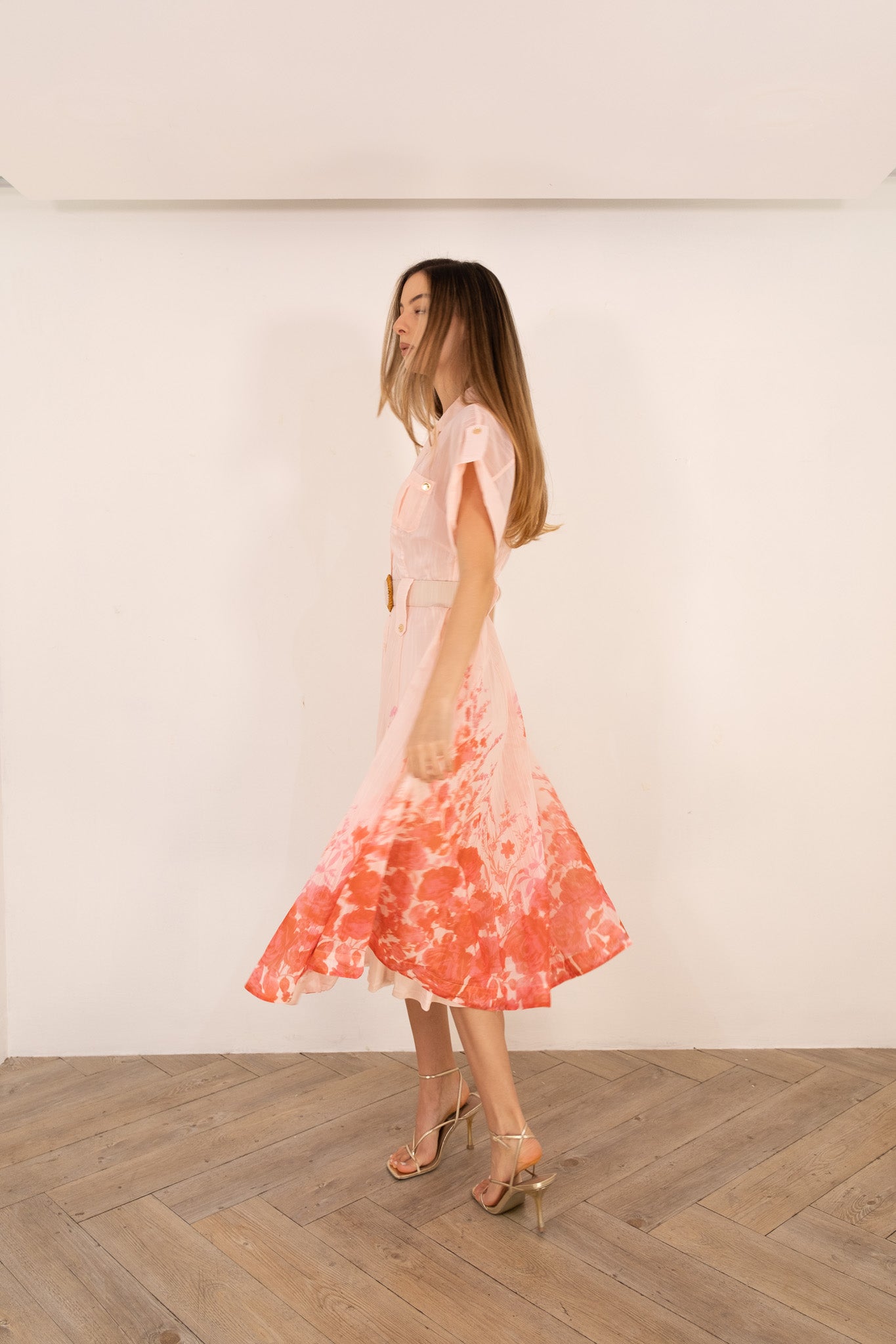 Peach Floral midi dress