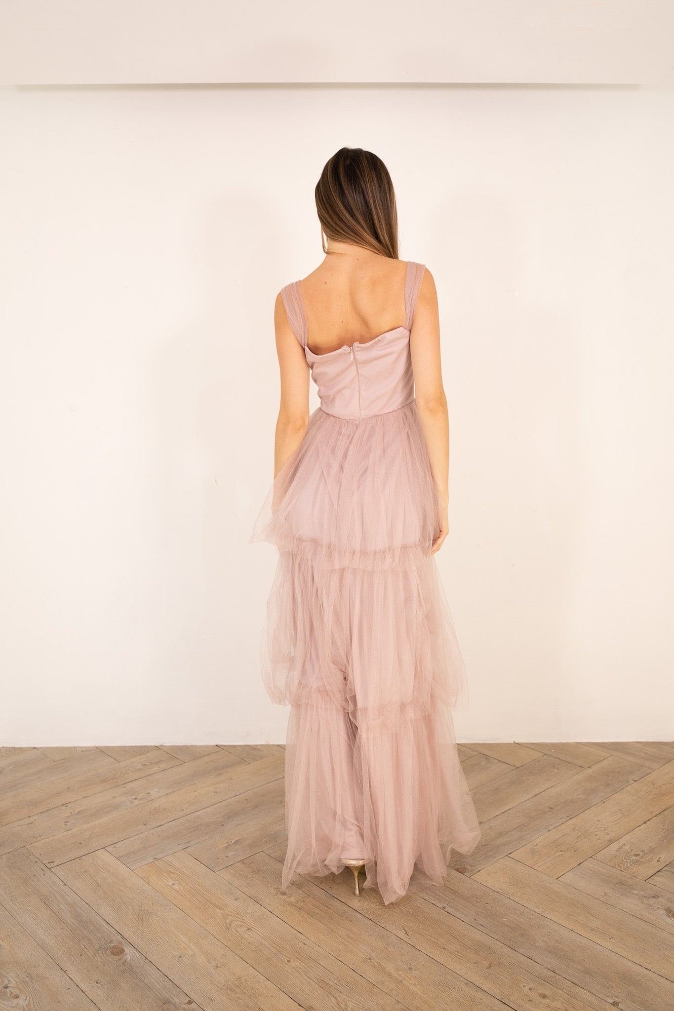 Pink Tulle Slit Maxi Dress