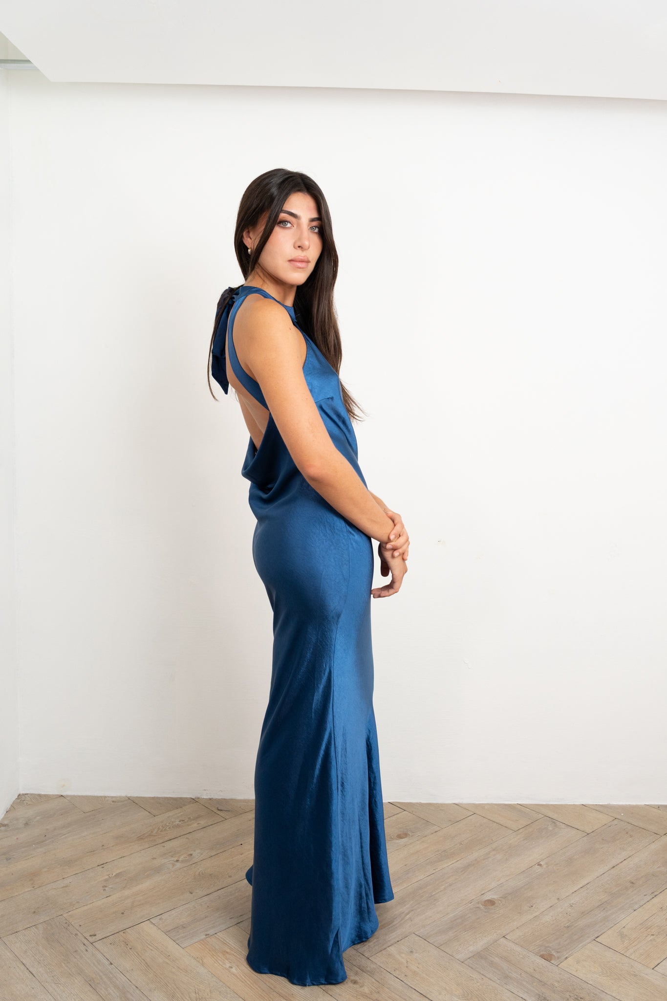 Blue Halter Silk Dress