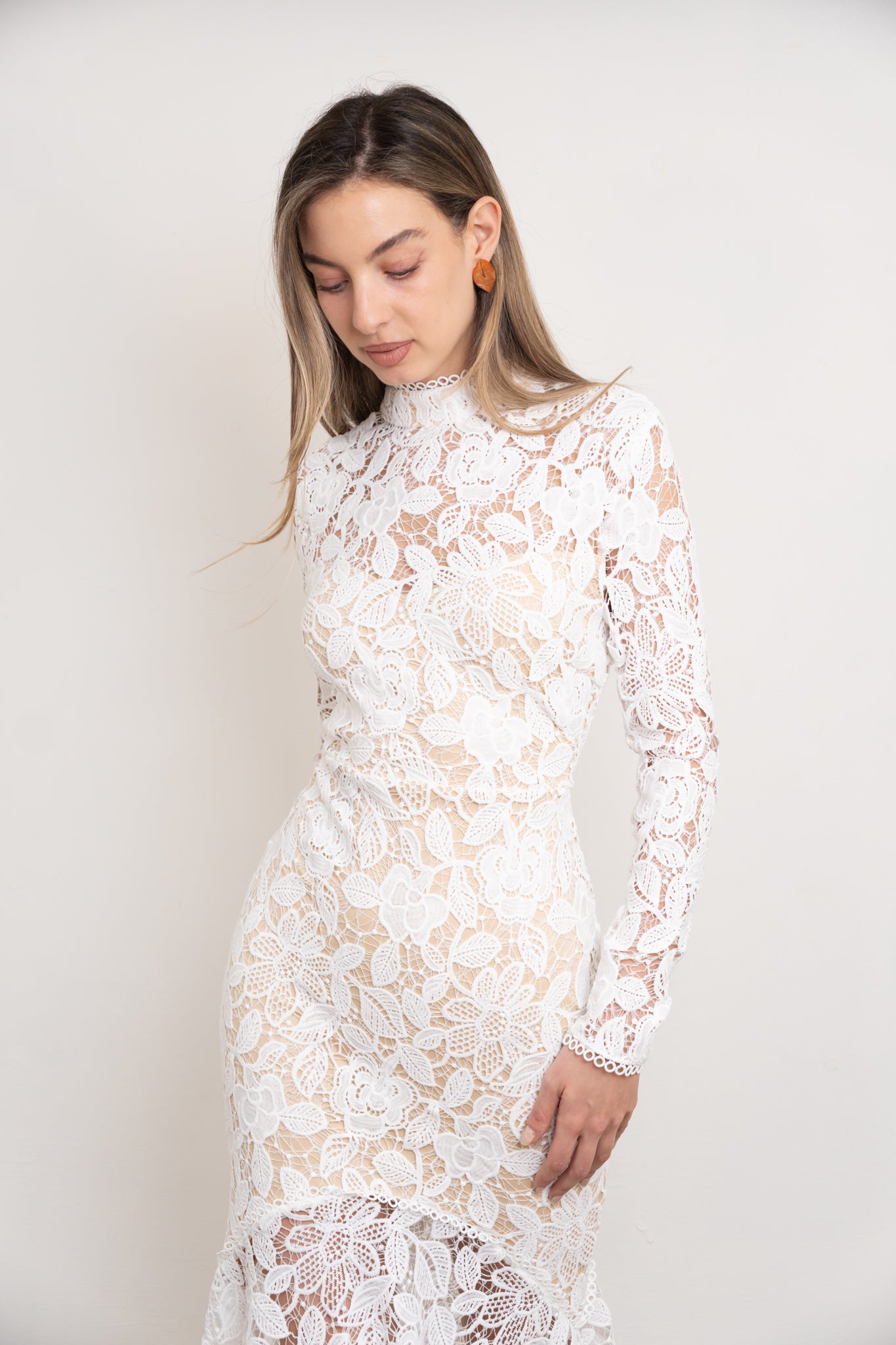 White Bridal Lace Midi Dress