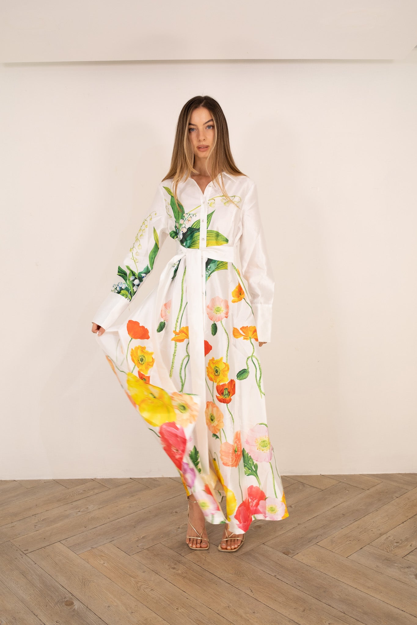 White Hand-Painted Flowers Dress