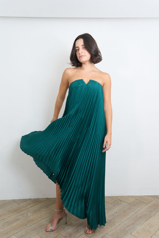 Emerald Pleated Dress