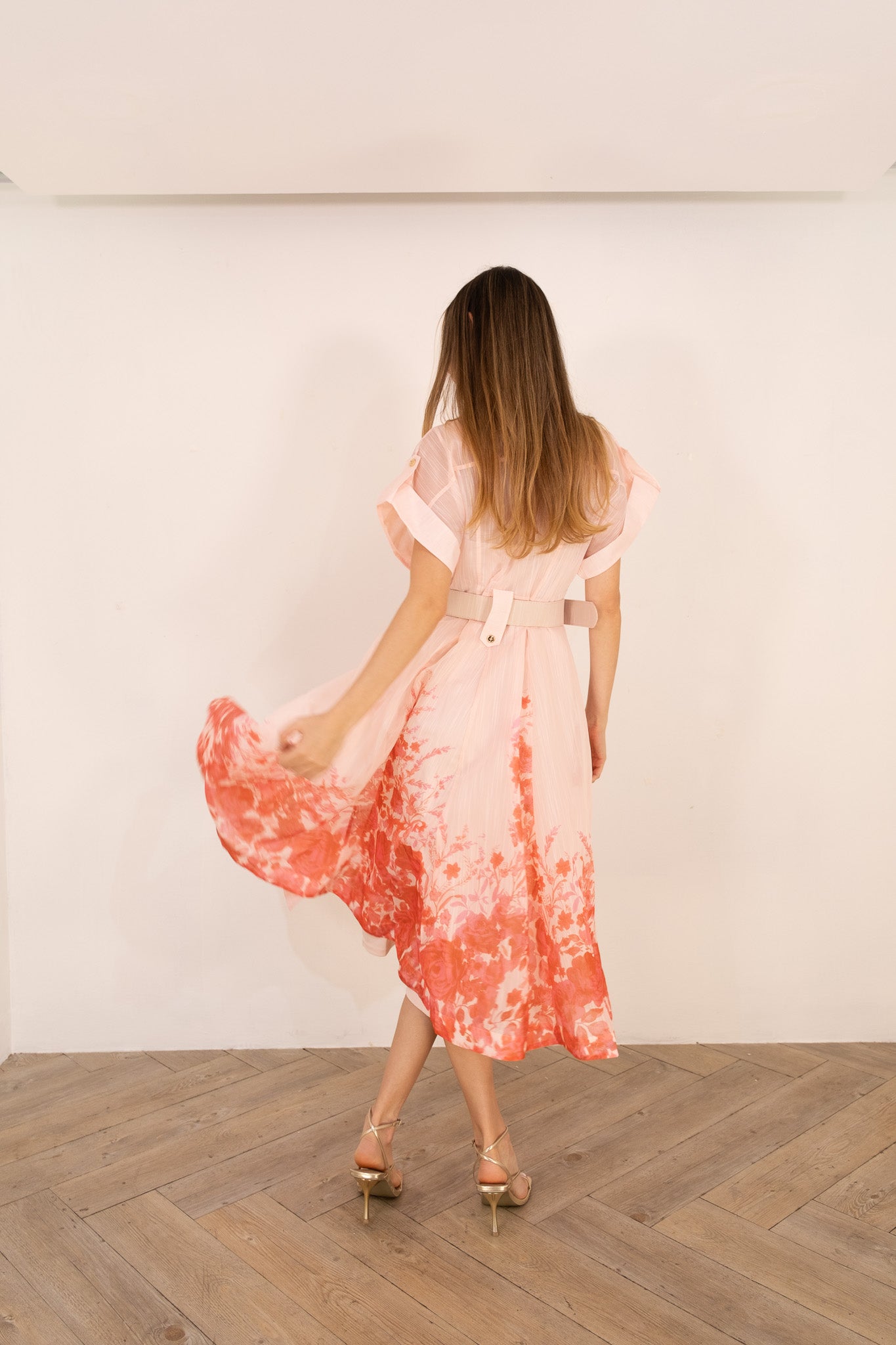 Peach Floral midi dress
