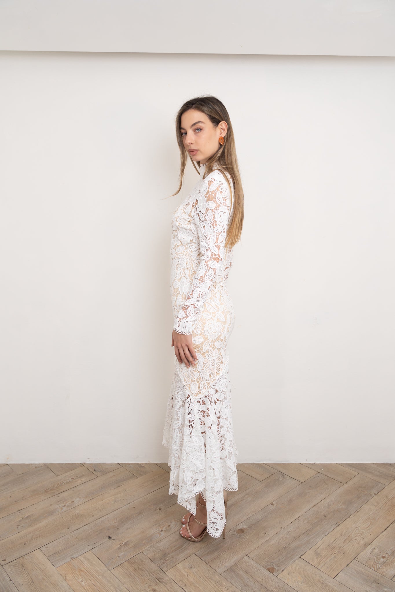 White Bridal Lace Midi Dress