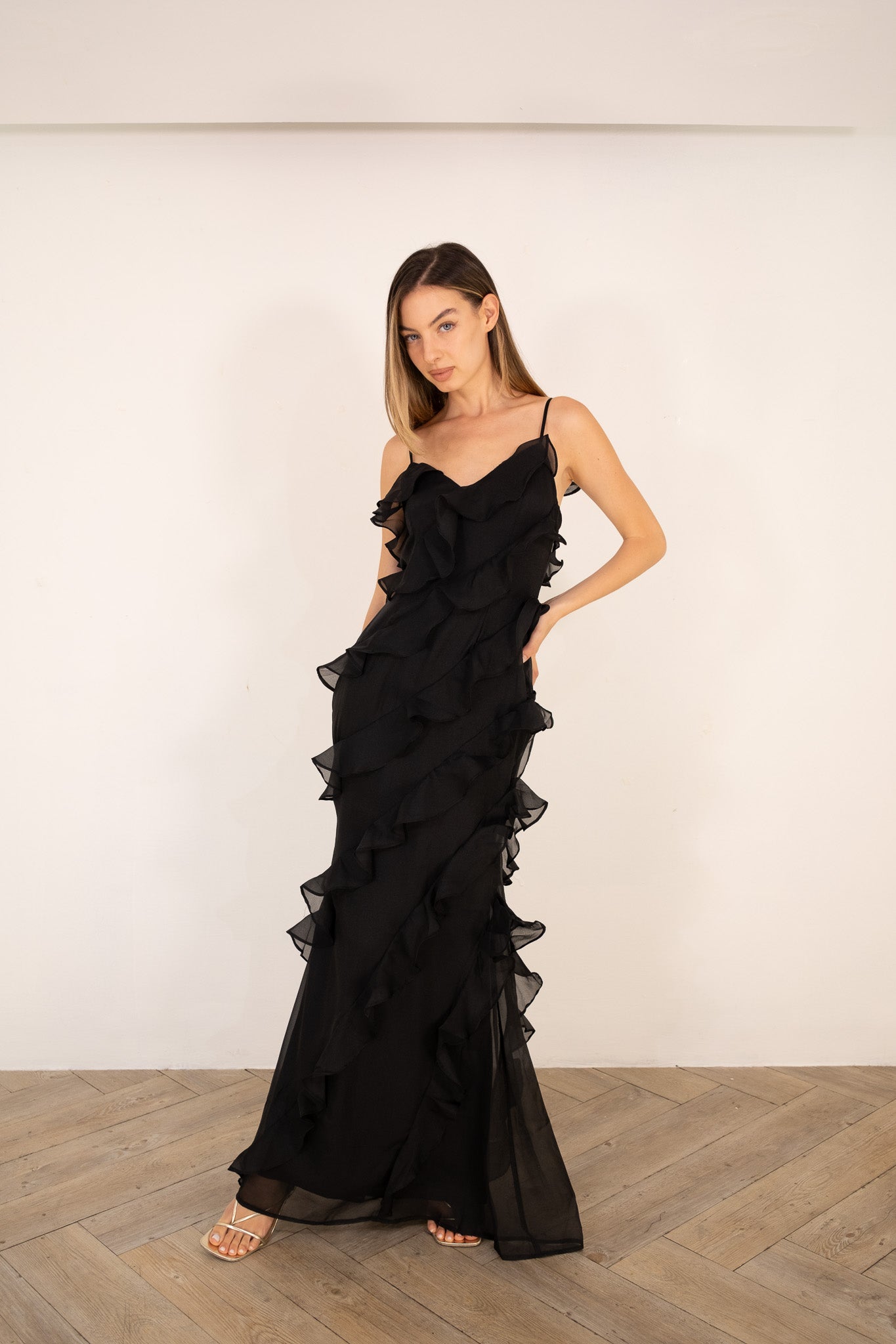 Black Ruffled Maxi Dress