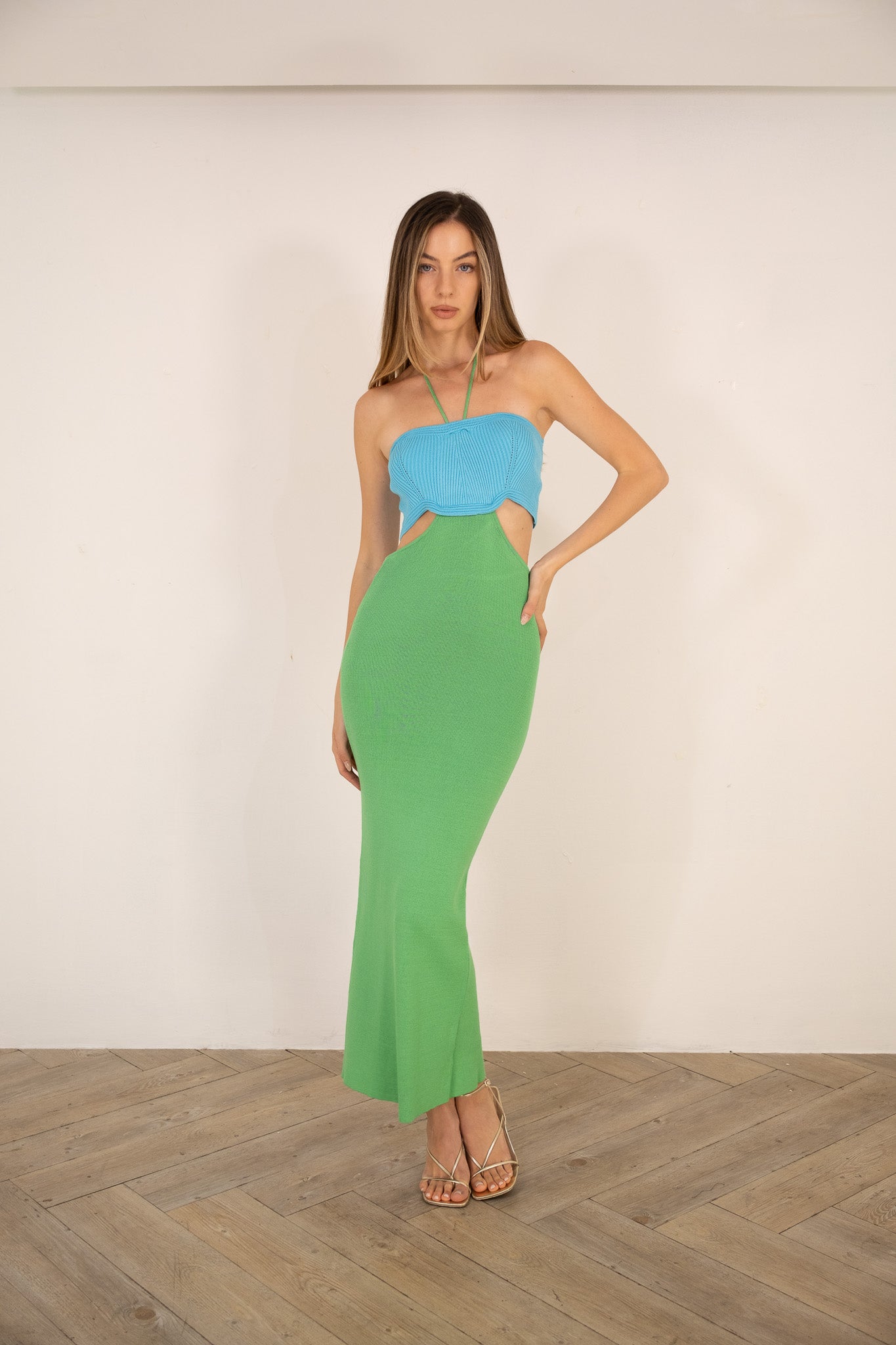 Green/Blue Bandeau Cutout Dress