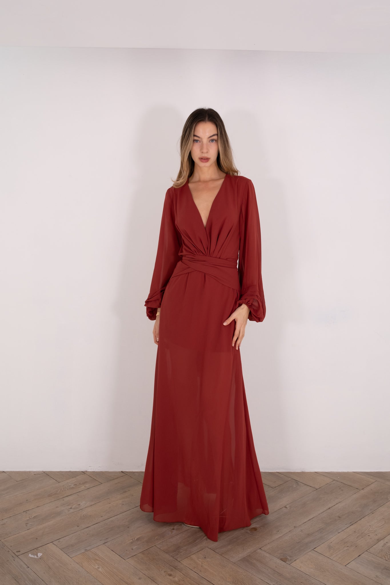 Rust Tie Maxi Dress