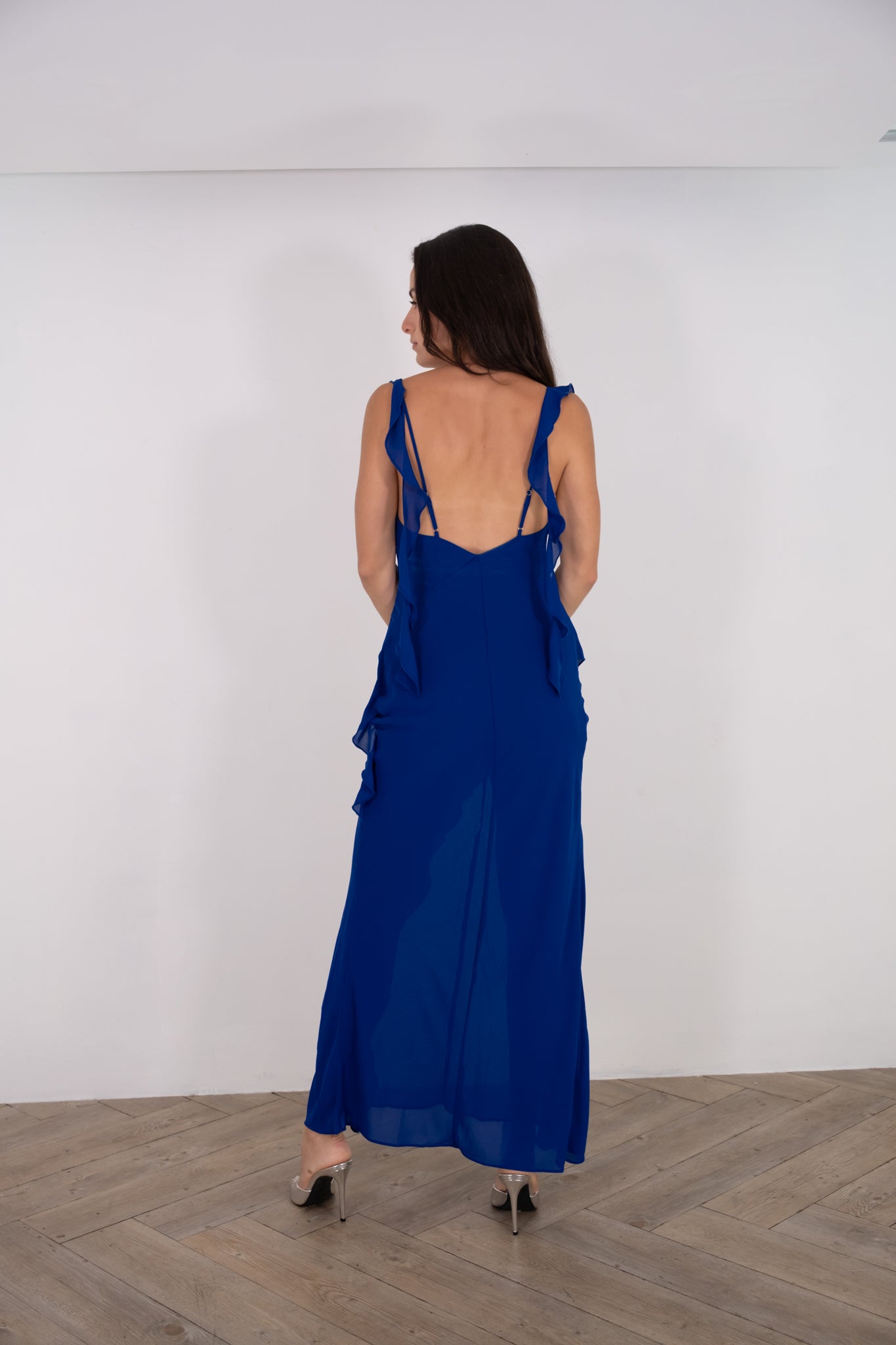 Blue Ruffle Maxi Dress