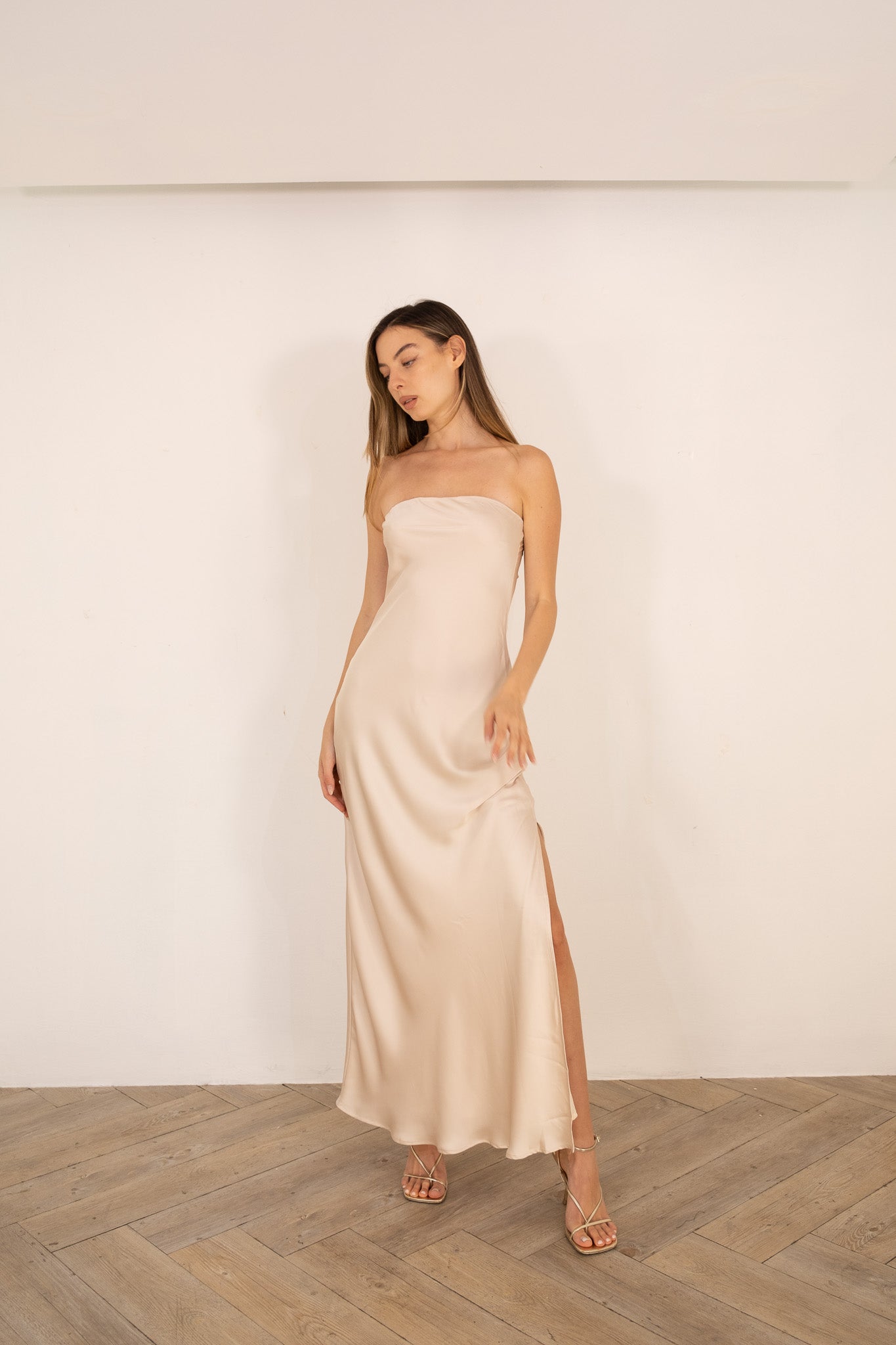 Champagne Maxi Strapless dress