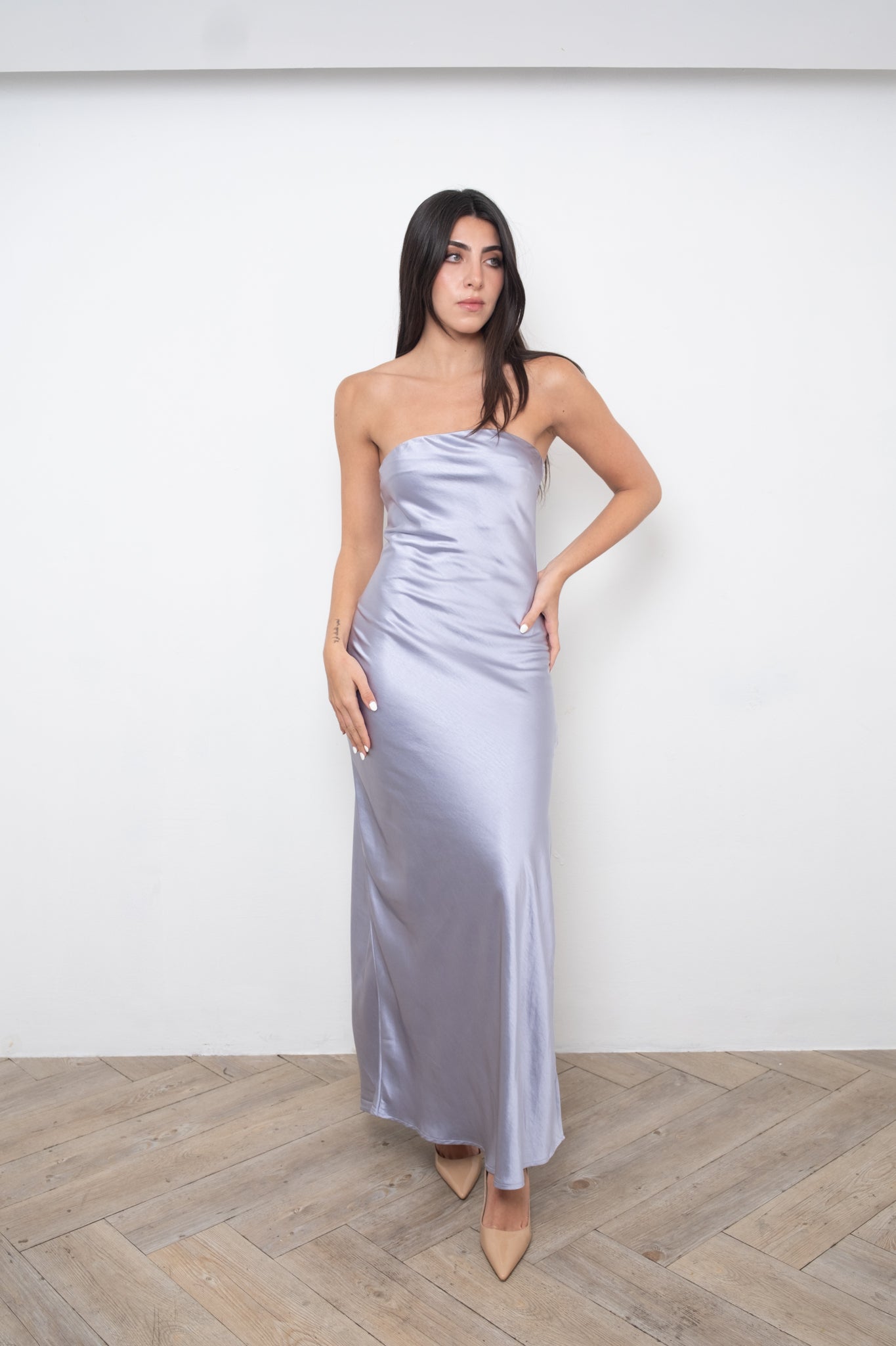Grey Satin Tube Dress