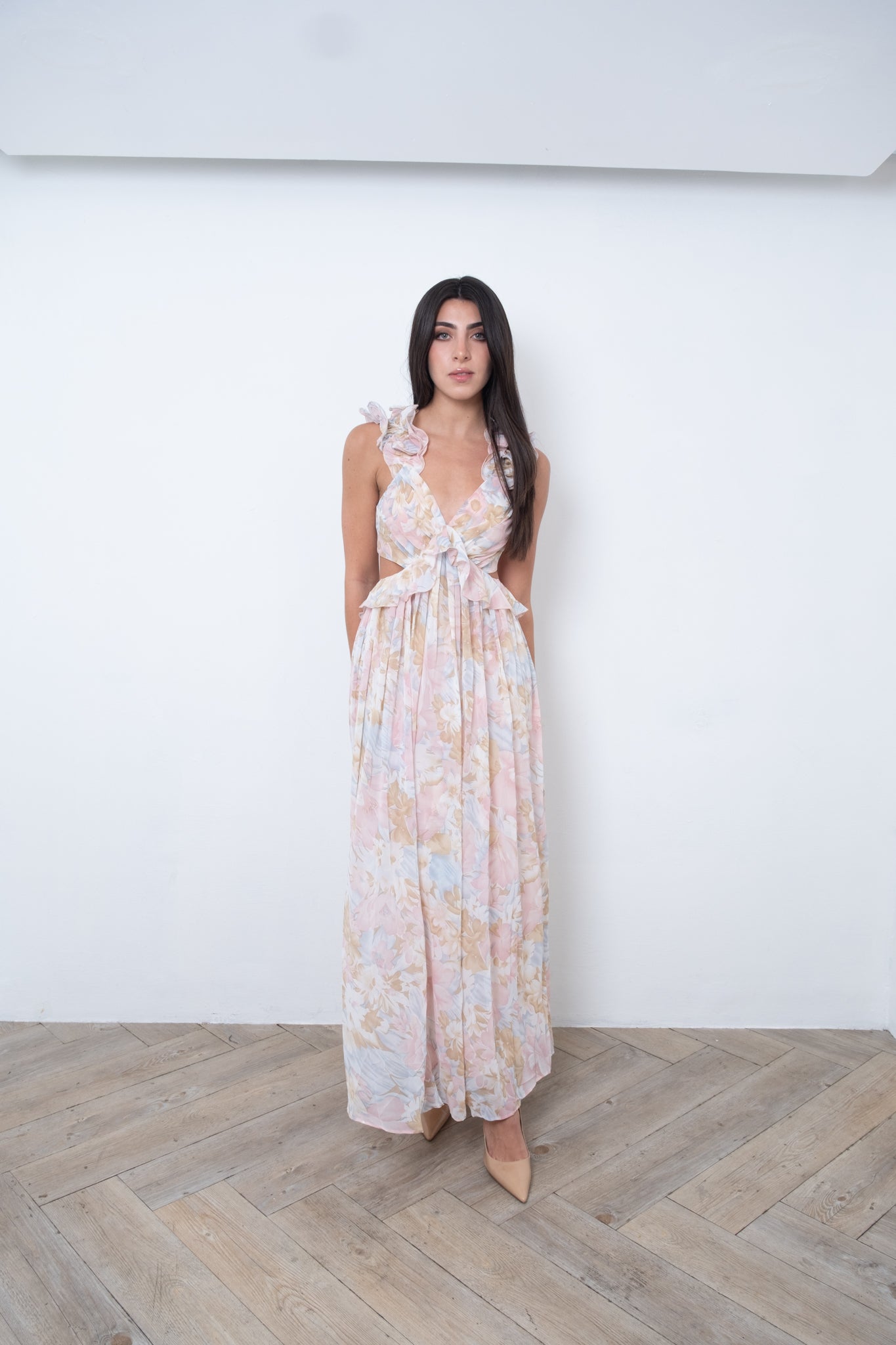 Baby Pink Florals Maxi Dress