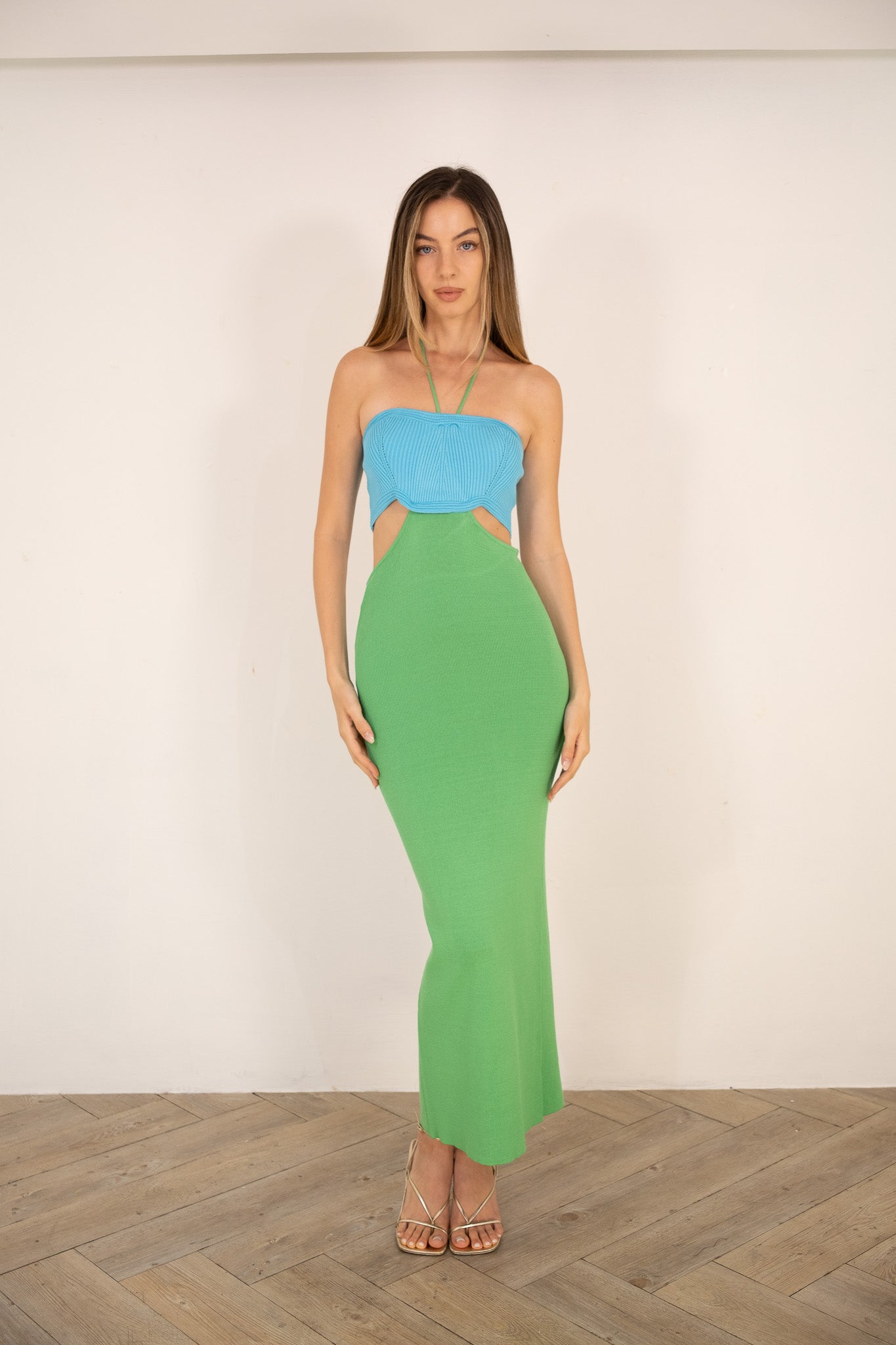 Green/Blue Bandeau Cutout Dress