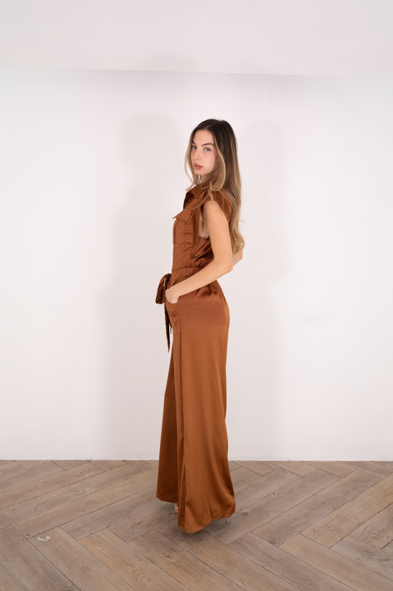 Mocha Satin Jumpsuit