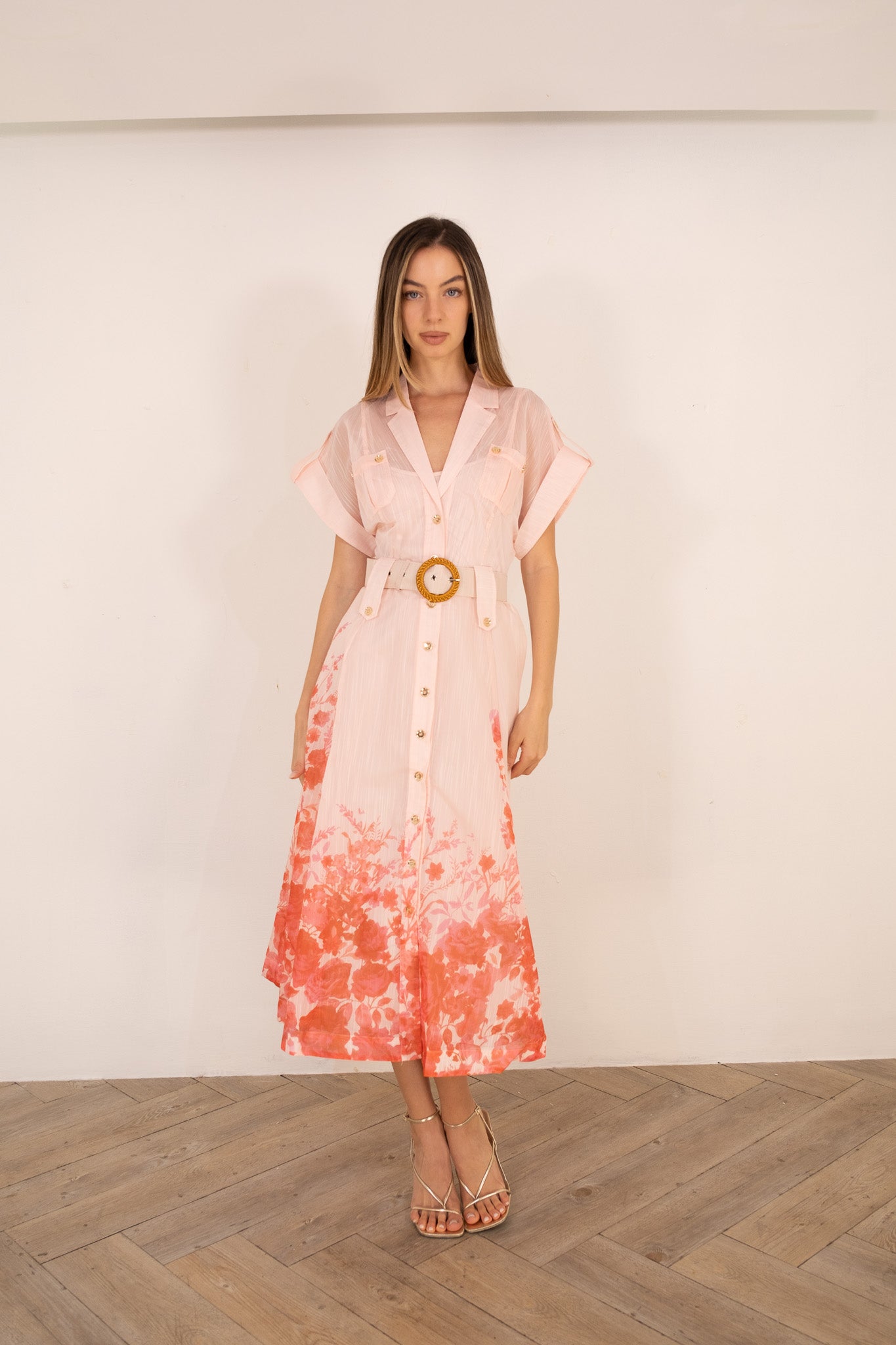 Peach Floral midi dress