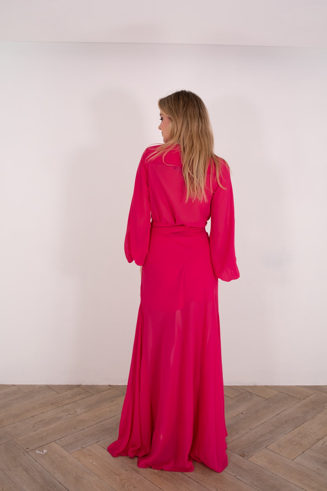 Fuchsia Tie Front Maxi Dress