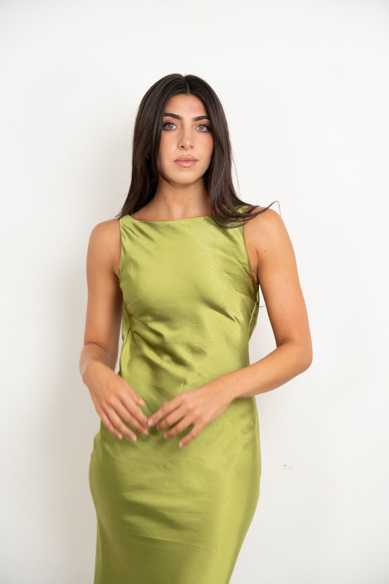 Green Silk Halter Dress