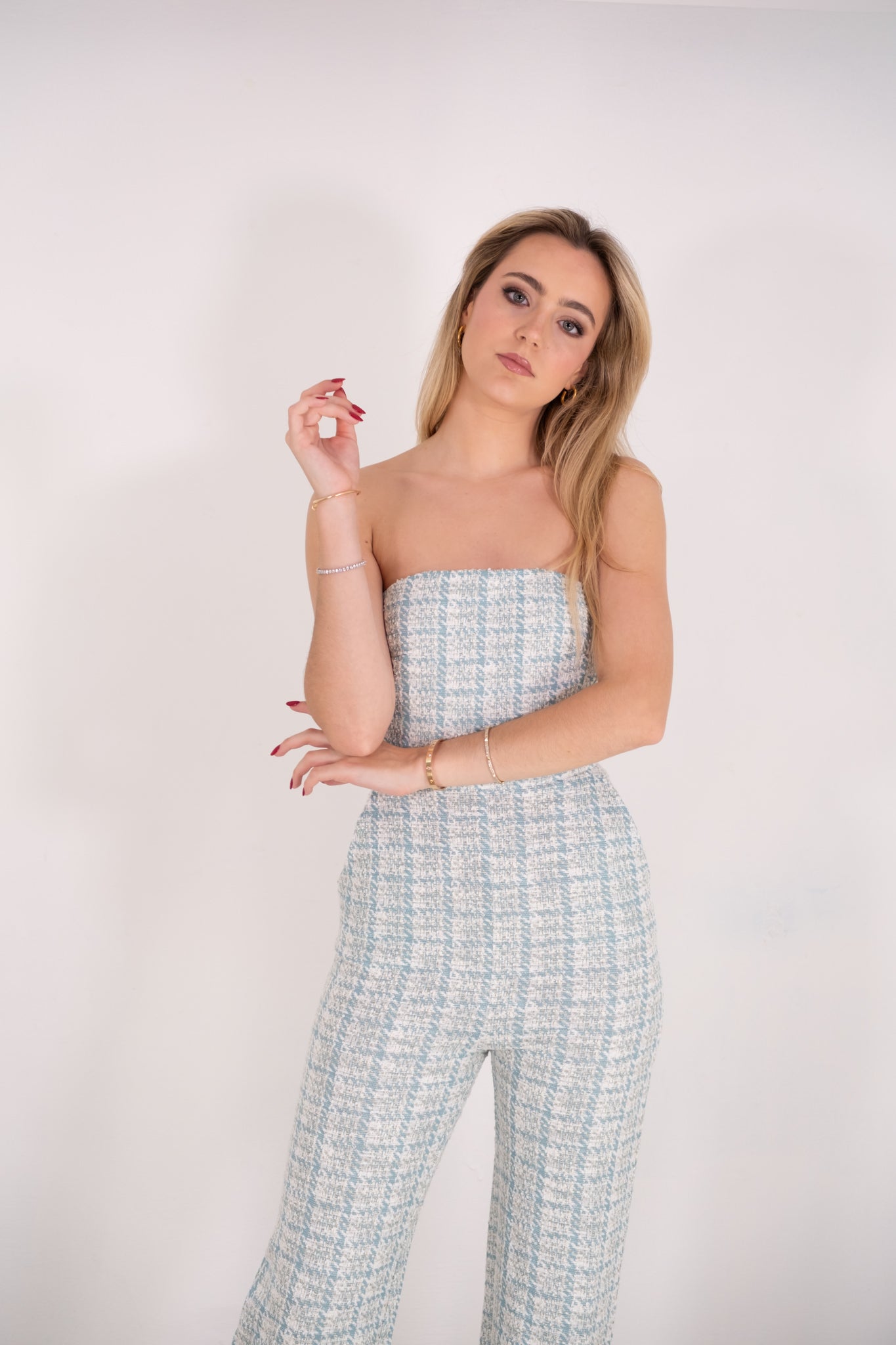Teal Tweed Jumpsuit