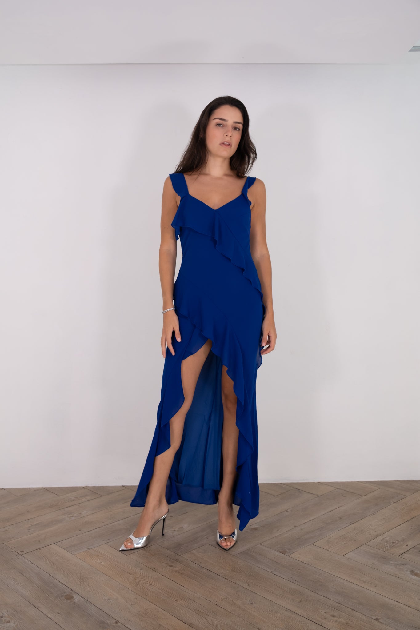 Blue Ruffle Maxi Dress