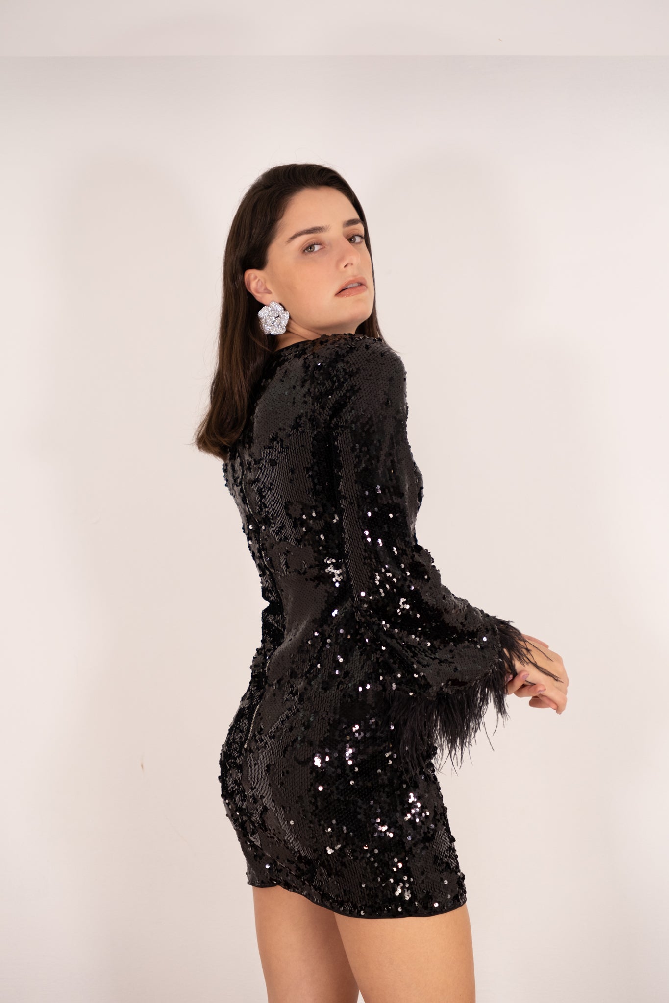 Black Sequin Feathers Dress