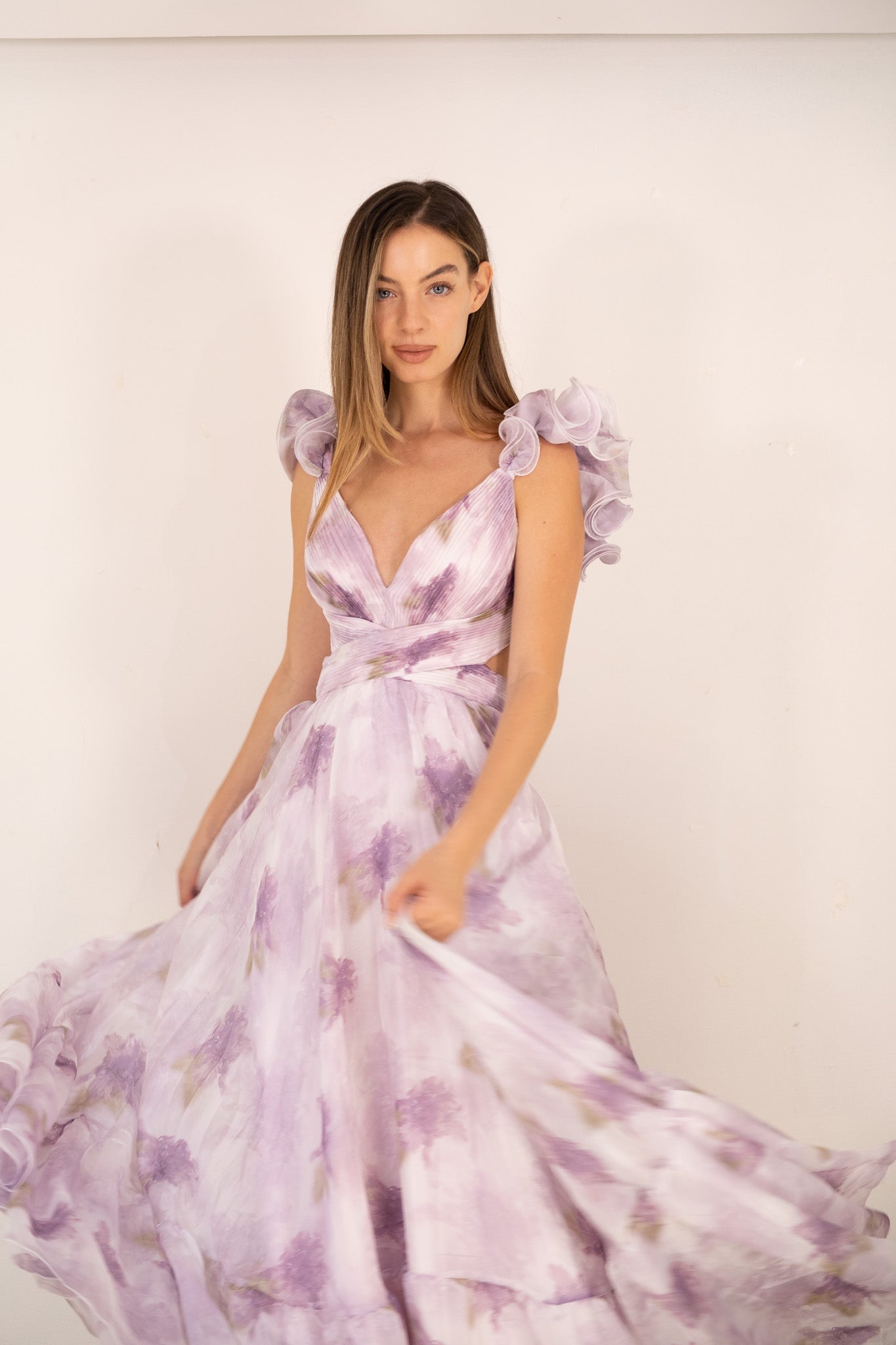 Lavender Ruffle Floral Printed Dress