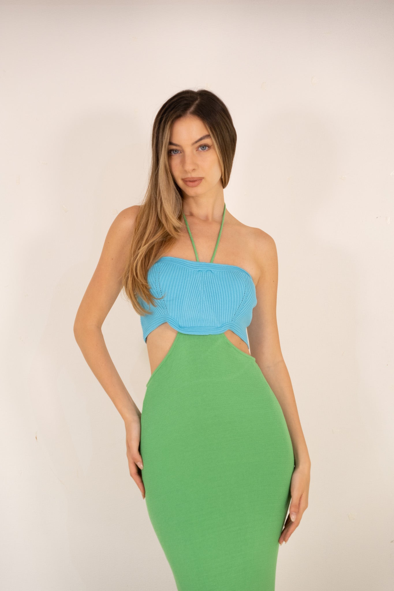 Green/Blue Bandeau Cutout Dress