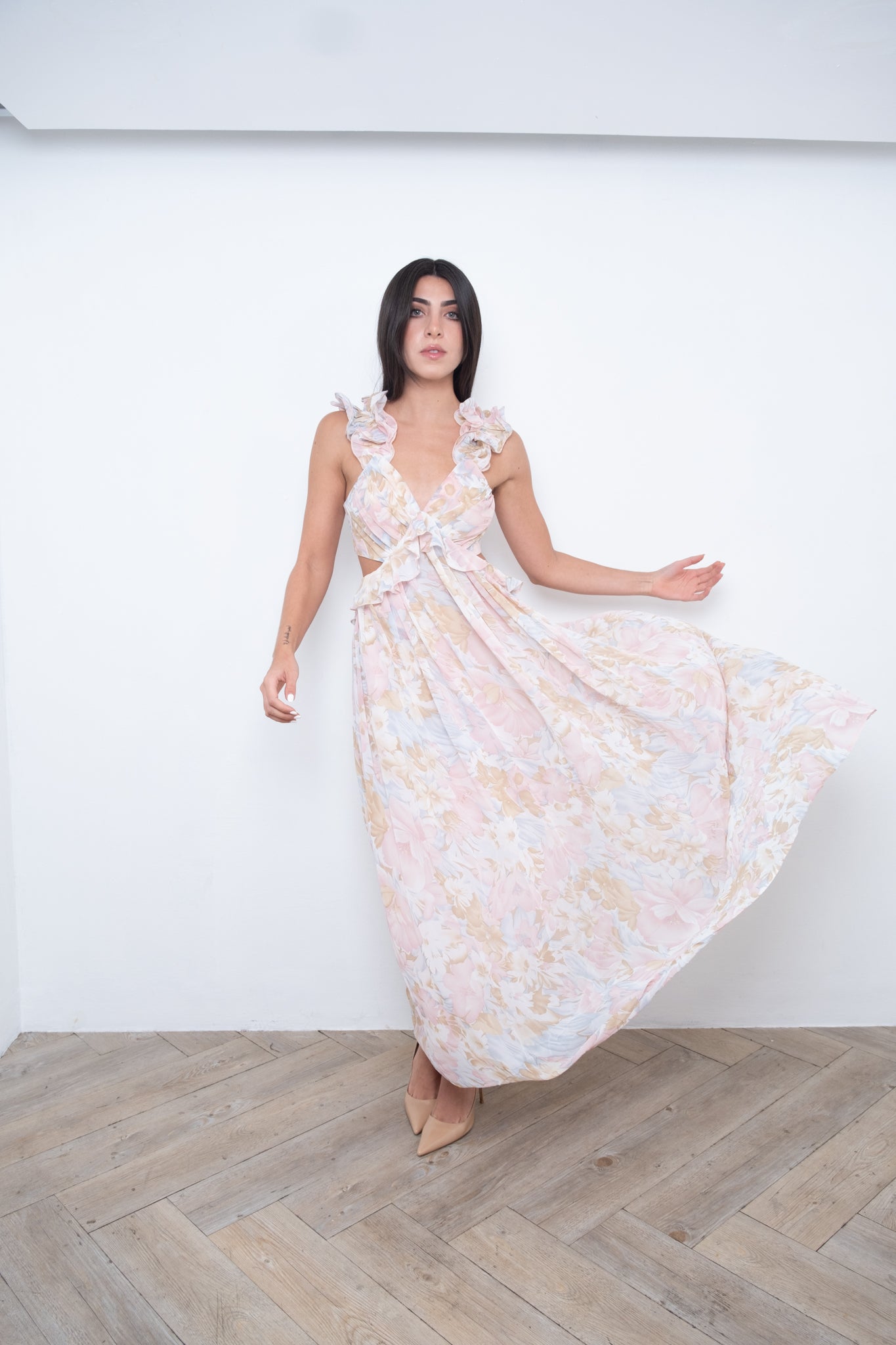 Baby Pink Florals Maxi Dress