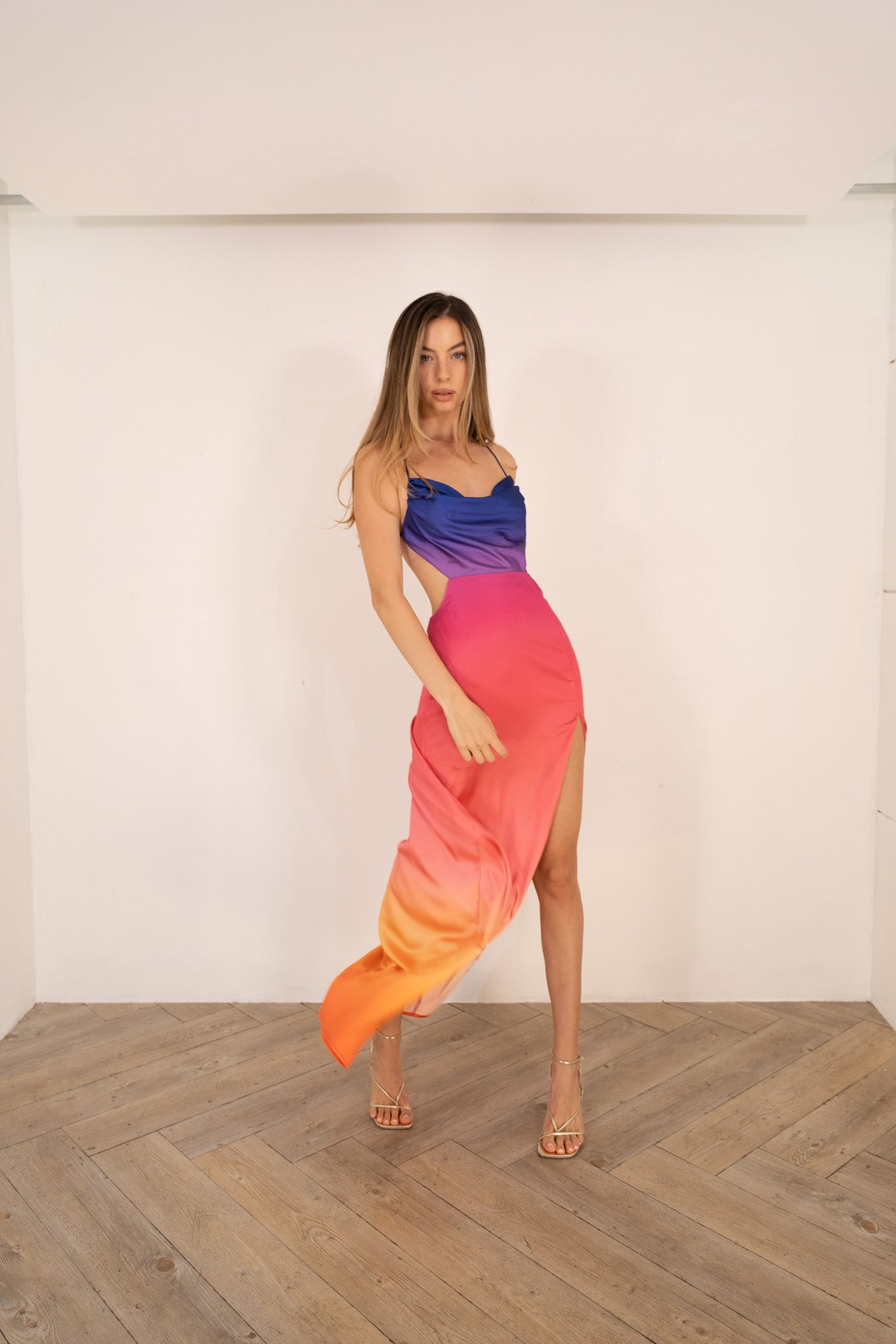 Multi Color Ombre Satin Dress