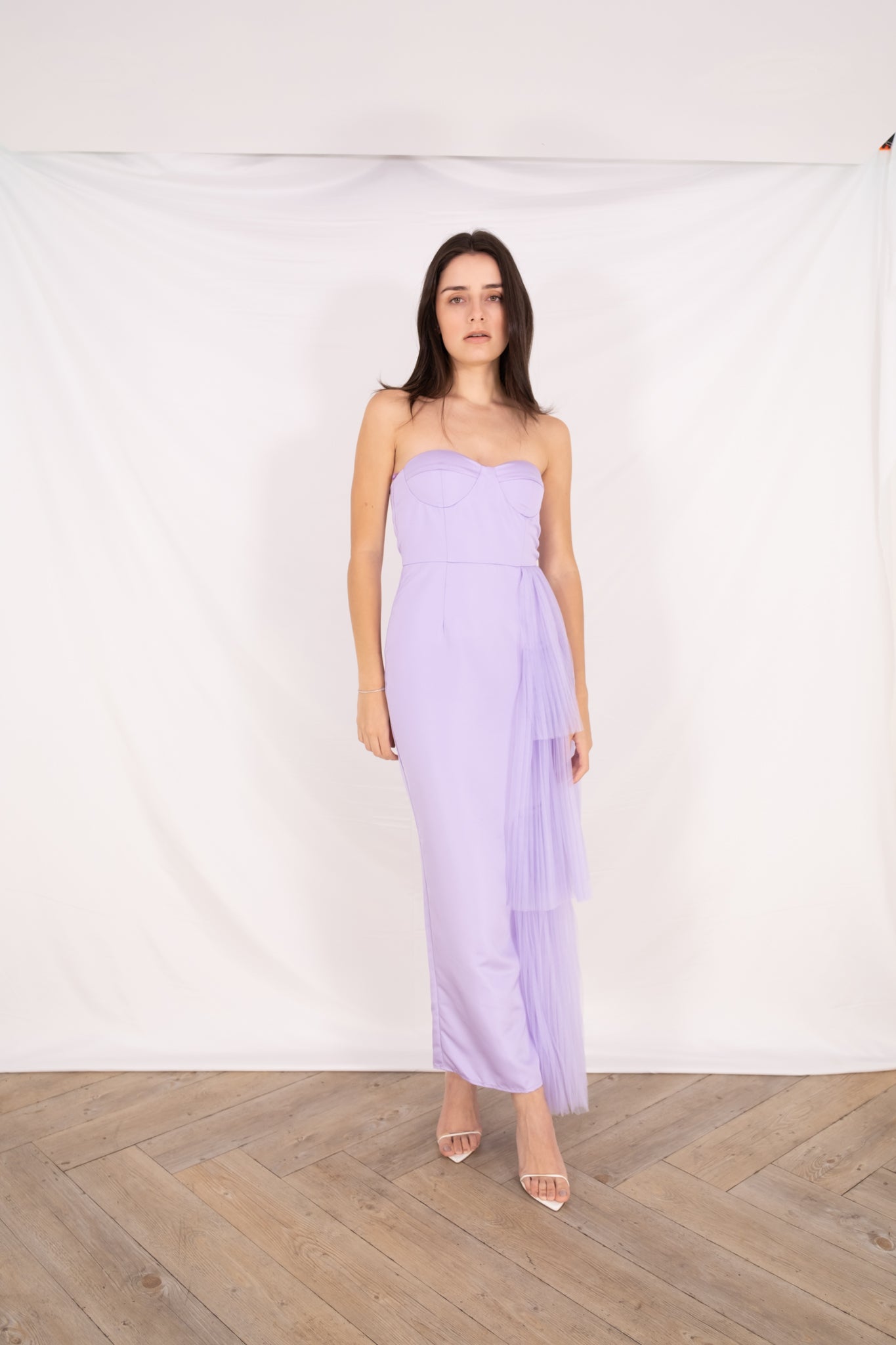 Lavender Satin Sweetheart Tulle Maxi dress